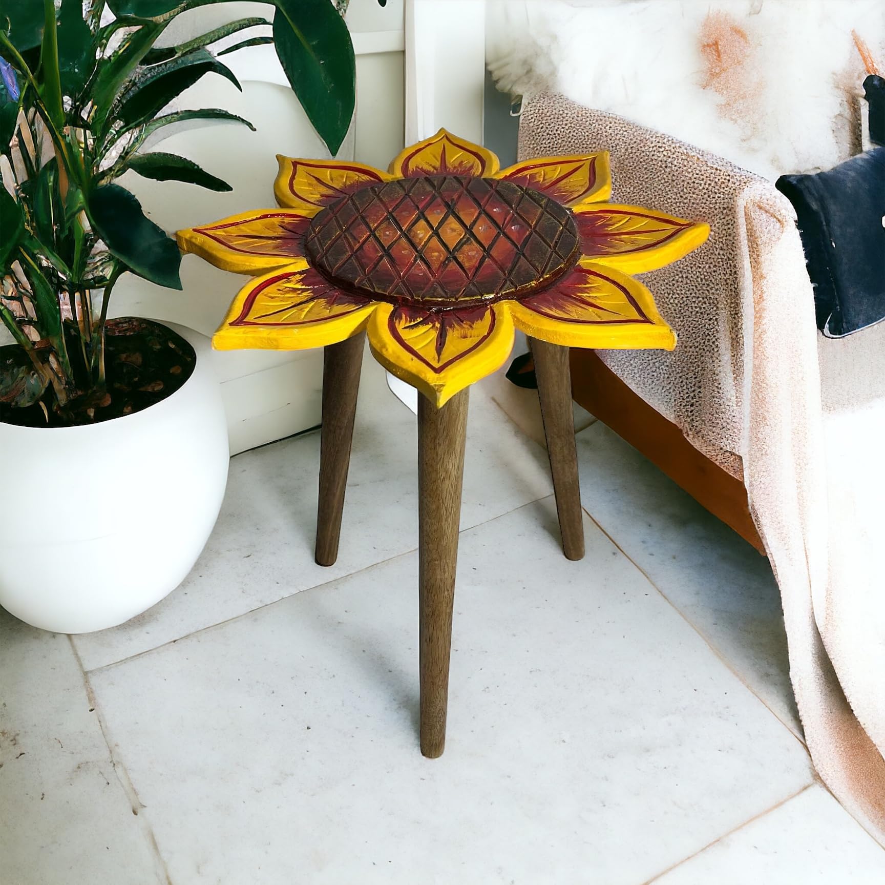 Daim Beautiful antique wooden fold-able side table/end table/plant stand/stool living room kids play furniture table sunflower shape