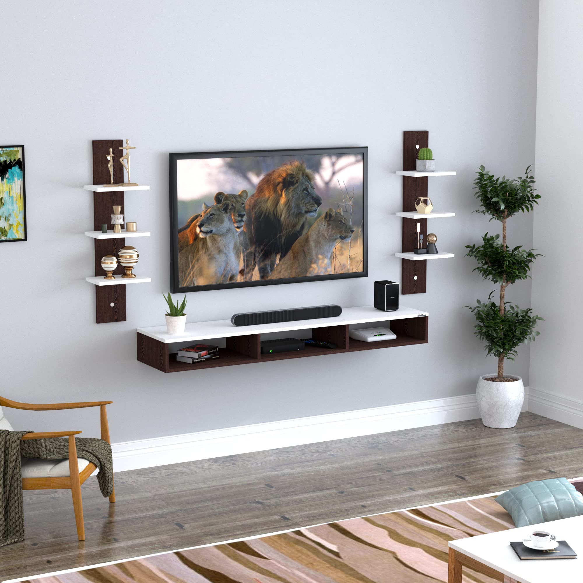 Anikaa Carlet Engineered Wood Wall Mount TV Unit/TV Stand/Wall Set Top Box Stand/TV Cabinet/TV Entertainment Unit (Wenge/White)(Ideal for 32-40 Inch)(D.I.Y)