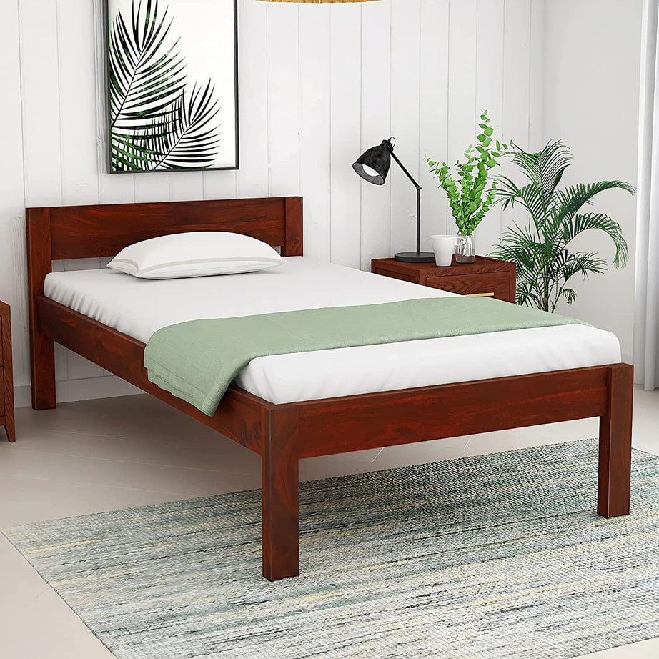 ONIJA Solid Sheesham Wood Single Size Bed Without Storage for Bedroom || Wooden Cot Furniture Beds for Home and Hotels - (Honey Finish)