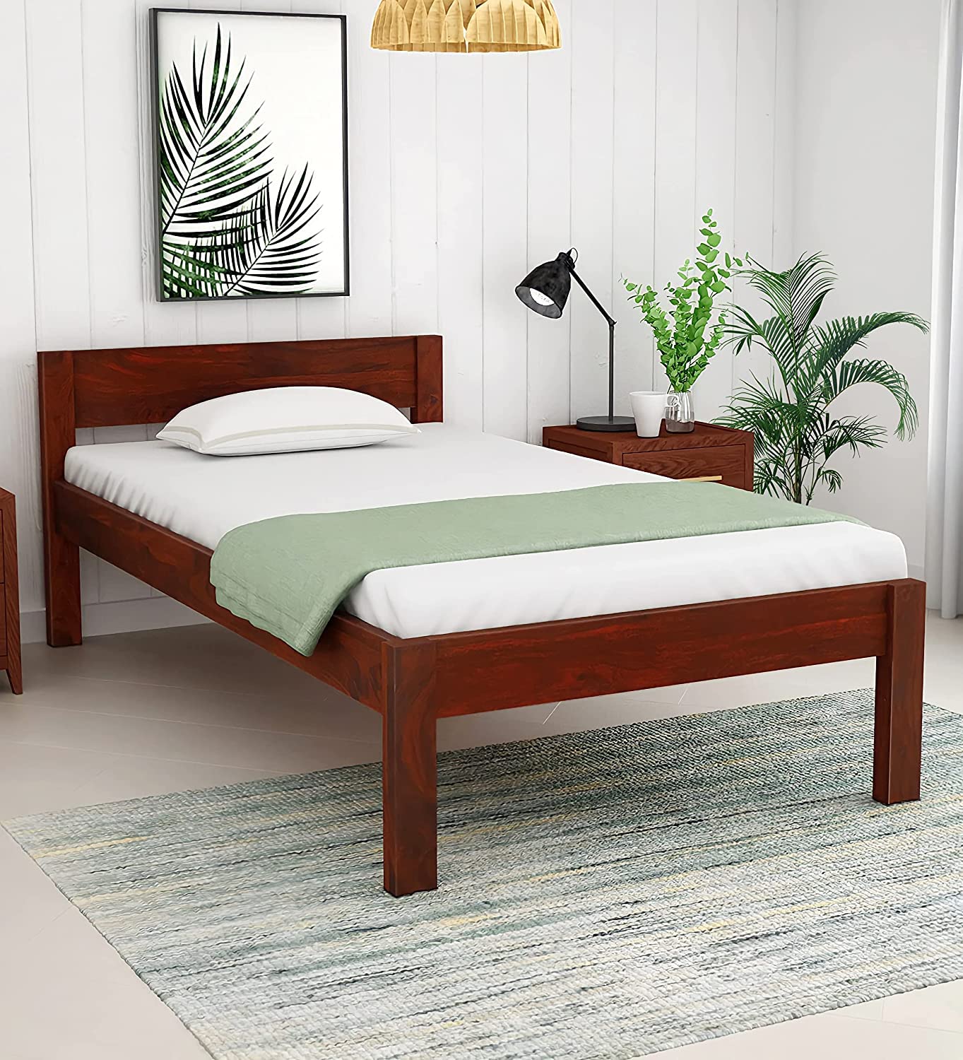 ONIJA Solid Sheesham Wood Single Size Bed Without Storage for Bedroom || Wooden Cot Furniture Beds for Home and Hotels - (Honey Finish)