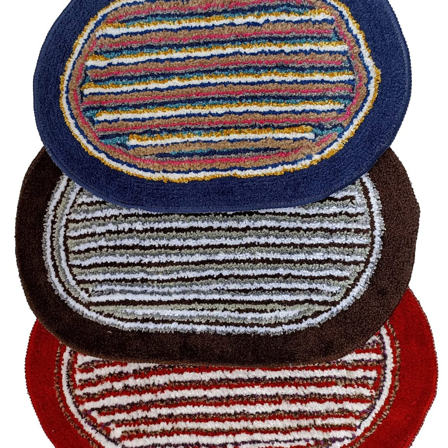 ARiANA Hand-Woven Assorted Cotton Rug Carpet - Reversible/Floor Rug/Doormat/Bath mat, 40 x 60 cm, Oval Shape (OVAL STRIPE RUG-SET of 3- AS)