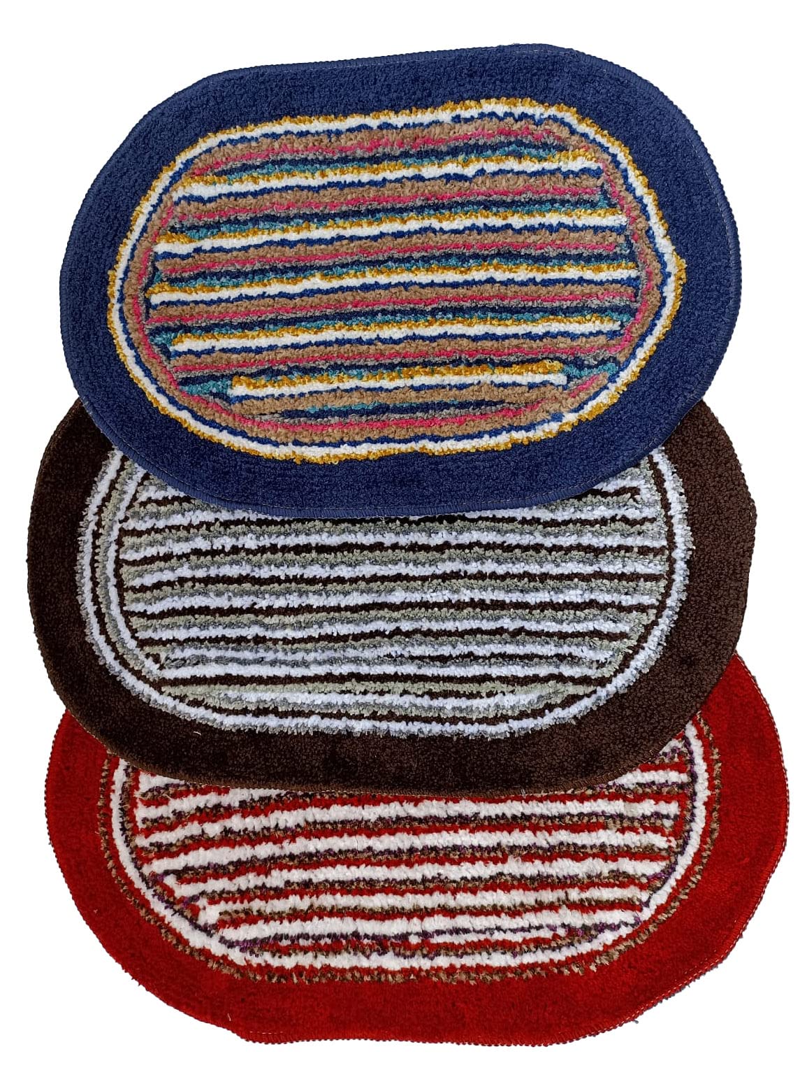 ARiANA Hand-Woven Assorted Cotton Rug Carpet - Reversible/Floor Rug/Doormat/Bath mat, 40 x 60 cm, Oval Shape (OVAL STRIPE RUG-SET of 3- AS)