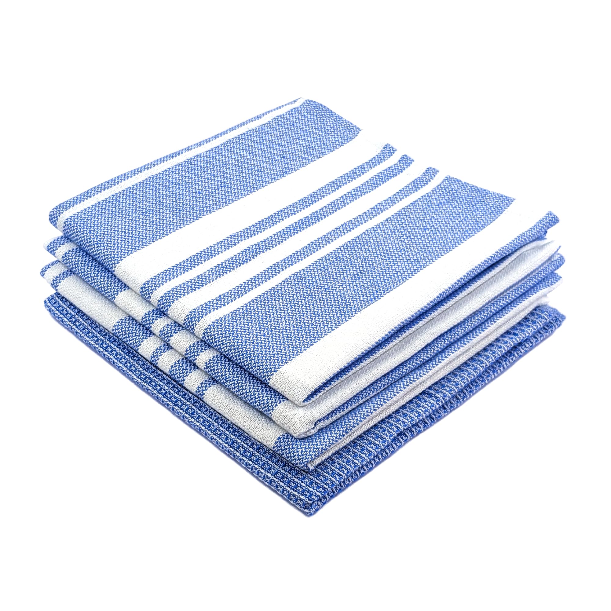 IndiHaus Cotton Multi-Purpose Kitchen Hand Towels | Waffle & Stripes | (Large 60 x 40 cm) Lunch, Dish Towel (Set of 4, Blue)