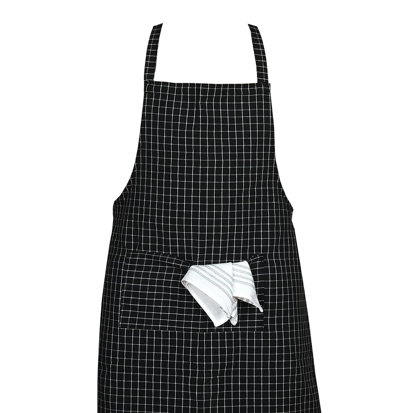 CRAZYWEAVES 100% Cotton Cooking Apron for Adults women and men . Cotton Apron for Kitchen and Men Chef Apron (Black And White)