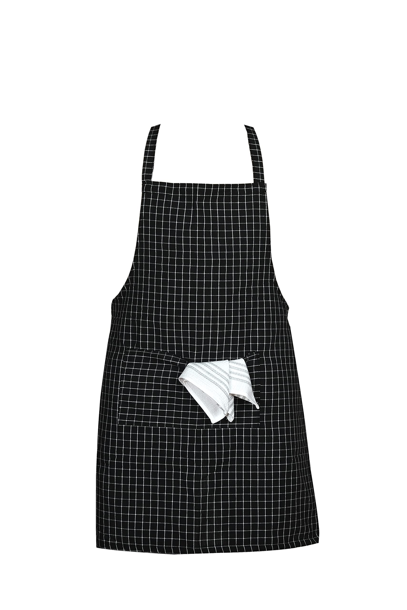 CRAZYWEAVES 100% Cotton Cooking Apron for Adults women and men . Cotton Apron for Kitchen and Men Chef Apron (Black And White)