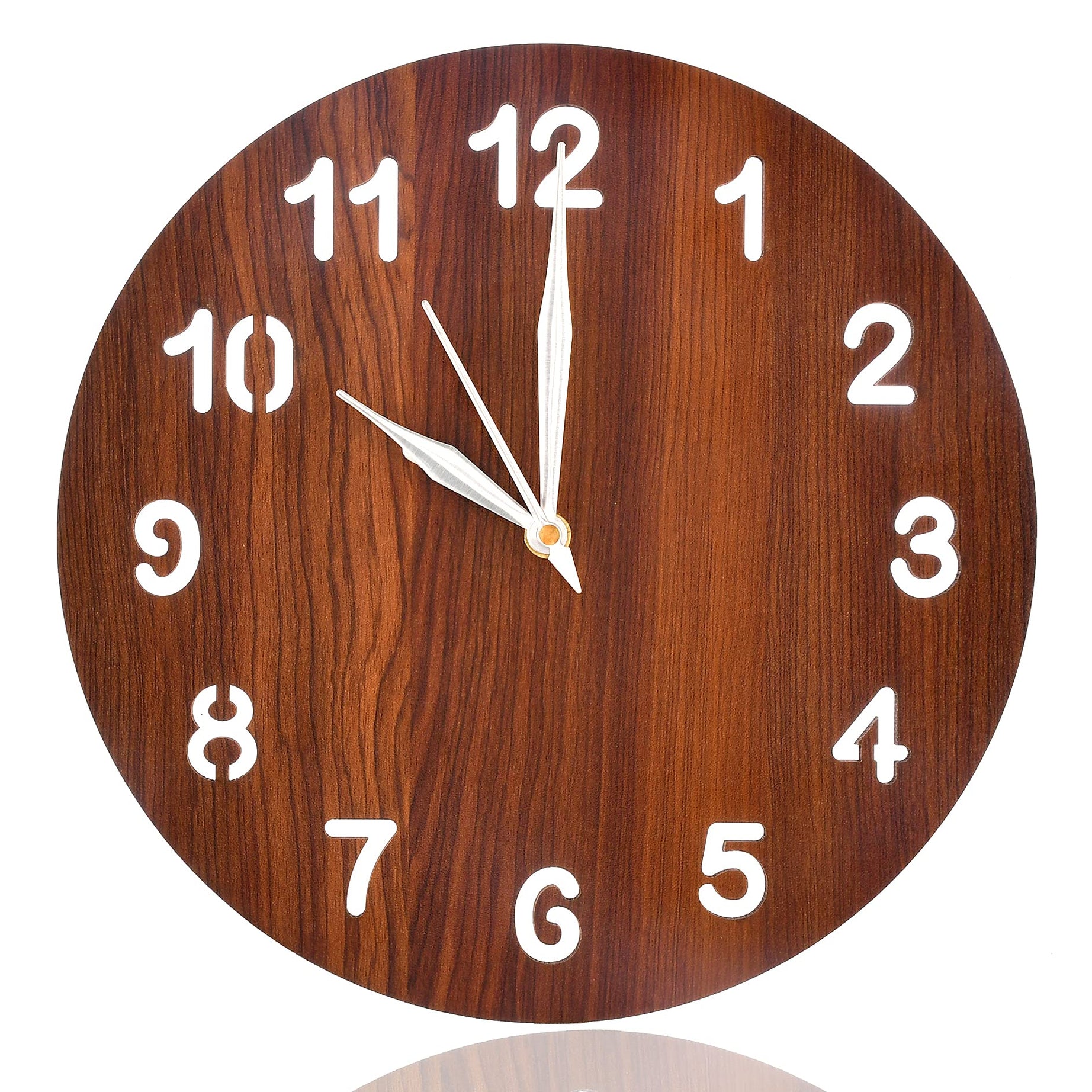 Heart Home Wooden Simple Numerical Round Shaped 10" Wall Clock (Brown, Standard - 25cm x 25cm)