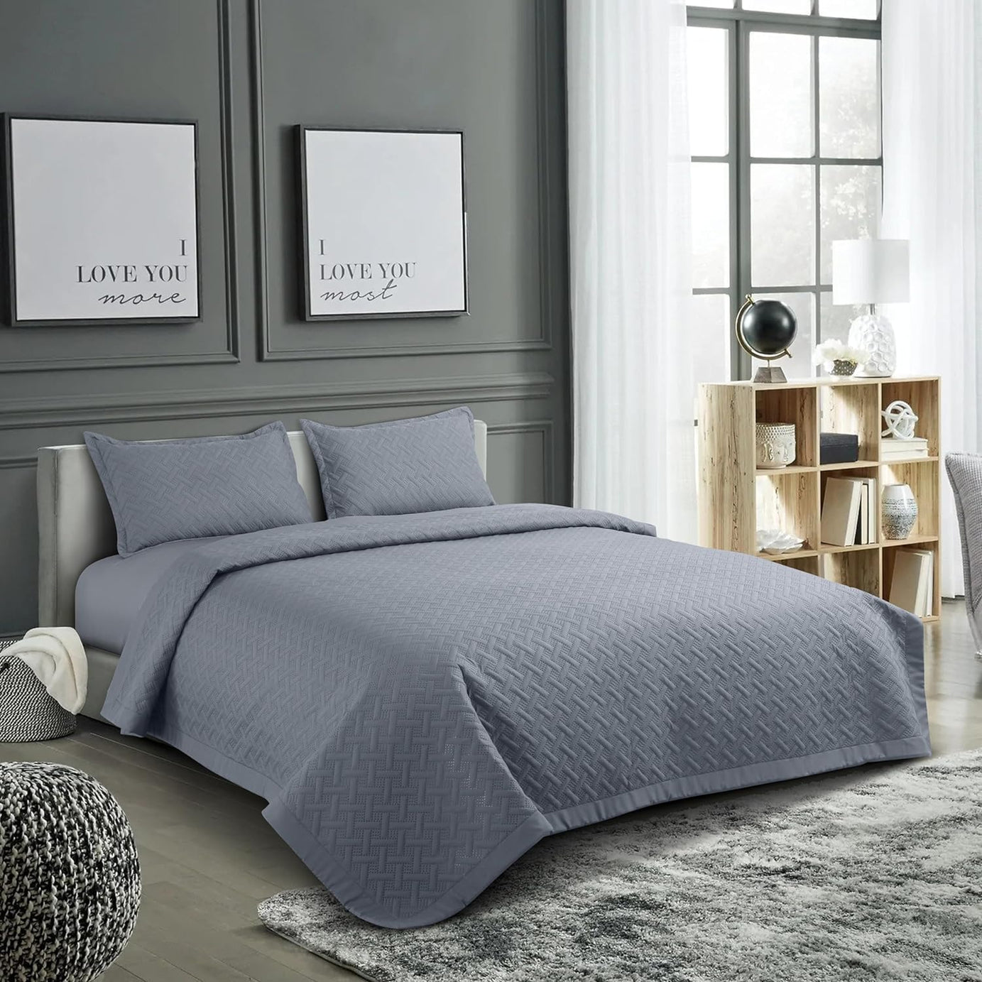 FRESH FROM LOOM Ultrasonic 280 TC Quilted Bedsheet King Size Double Bed | 100% Cotton| All Season Flat Bed Sheet with 2 Pillow Covers | Supersoft Bedding Bedcover Set (90x100 inches | Dark Gray)