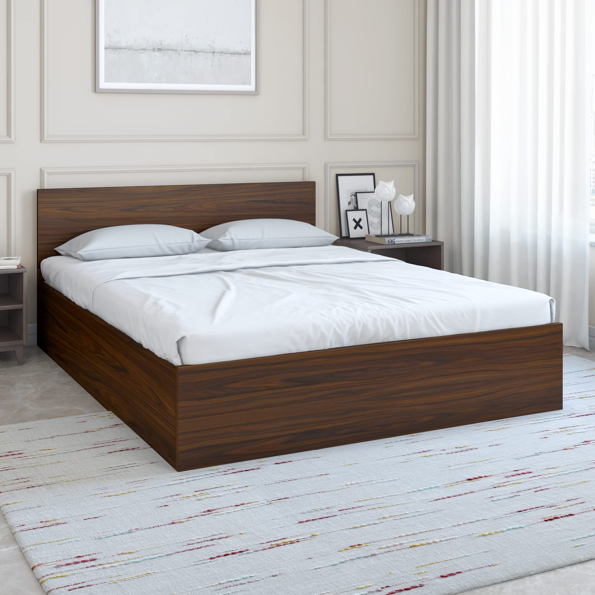 Nilkamal Arthur Engineered Wood Queen Bed with Box Storage (Color - Walnut, Delivery Condition - Knock Down)