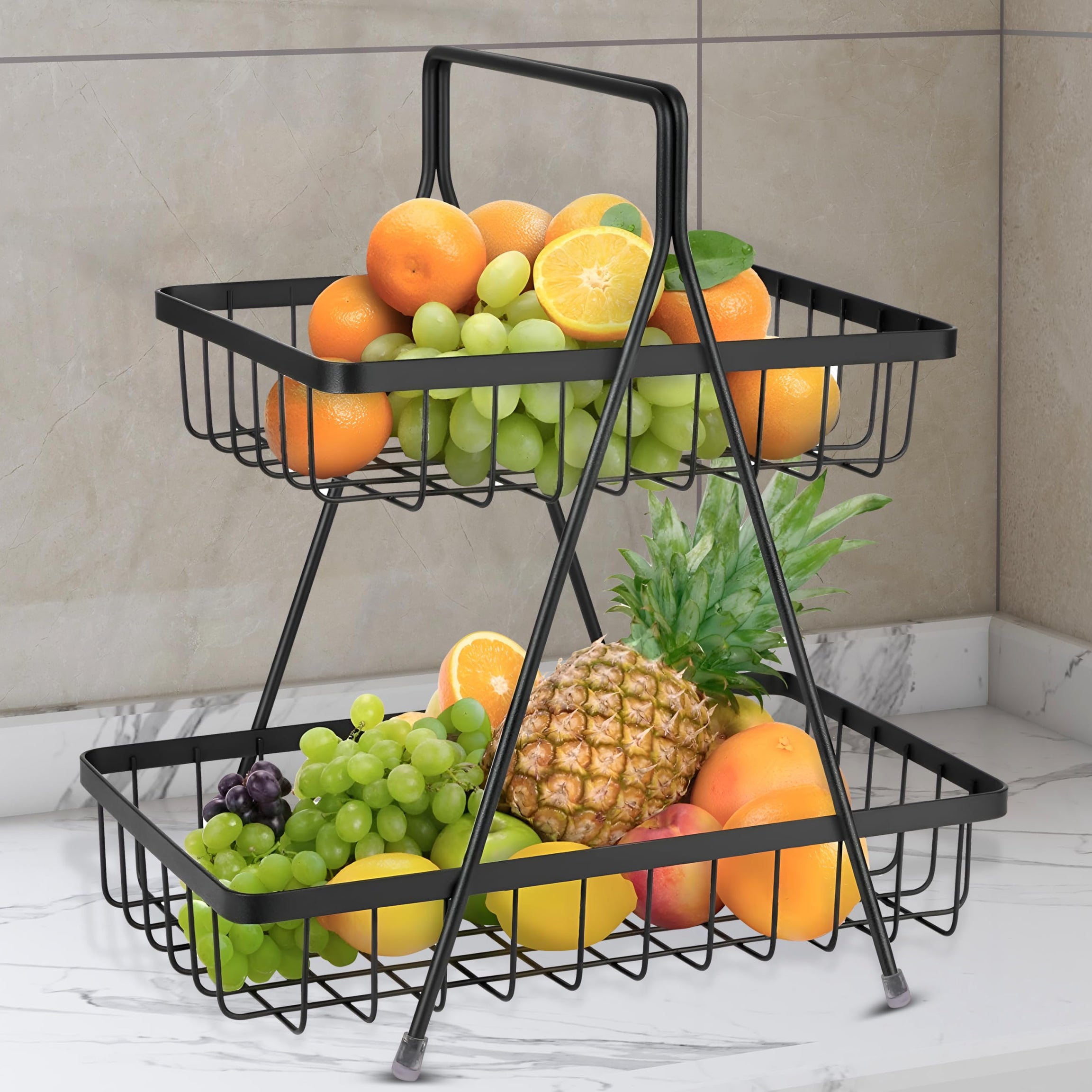 Planet High Grade Steel 2-Tier Fruit & Vegetable Basket for Dining Table/Vegetable Organiser/Kitchen Fruit Basket (Black)