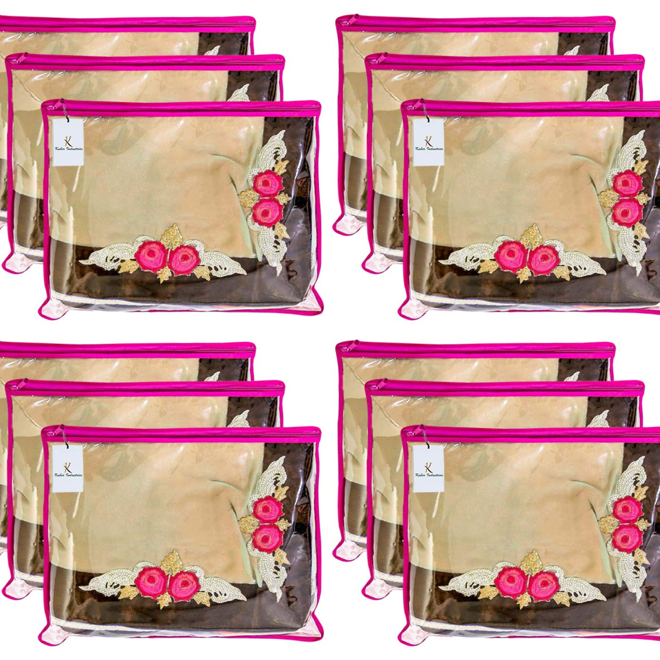 Kuber Industries Non-Woven Single Saree Covers with Zip|Saree Packing Covers for Wedding|Saree Cover Set of 12 (Pink),W-36 Cm