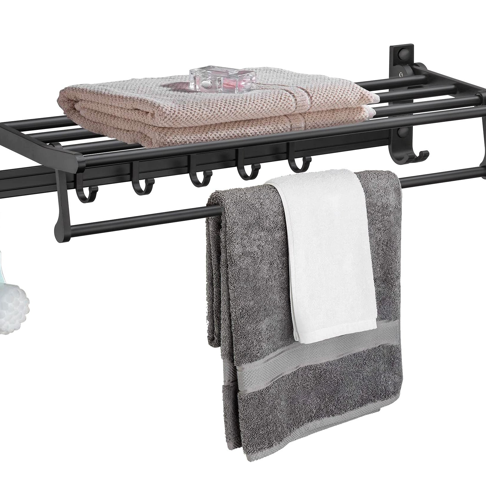 Plantex Space Aluminum Folding Towel Rack/Towel Stand/Hanger/Bathroom Accessories (24 Inches, Black-Matt)