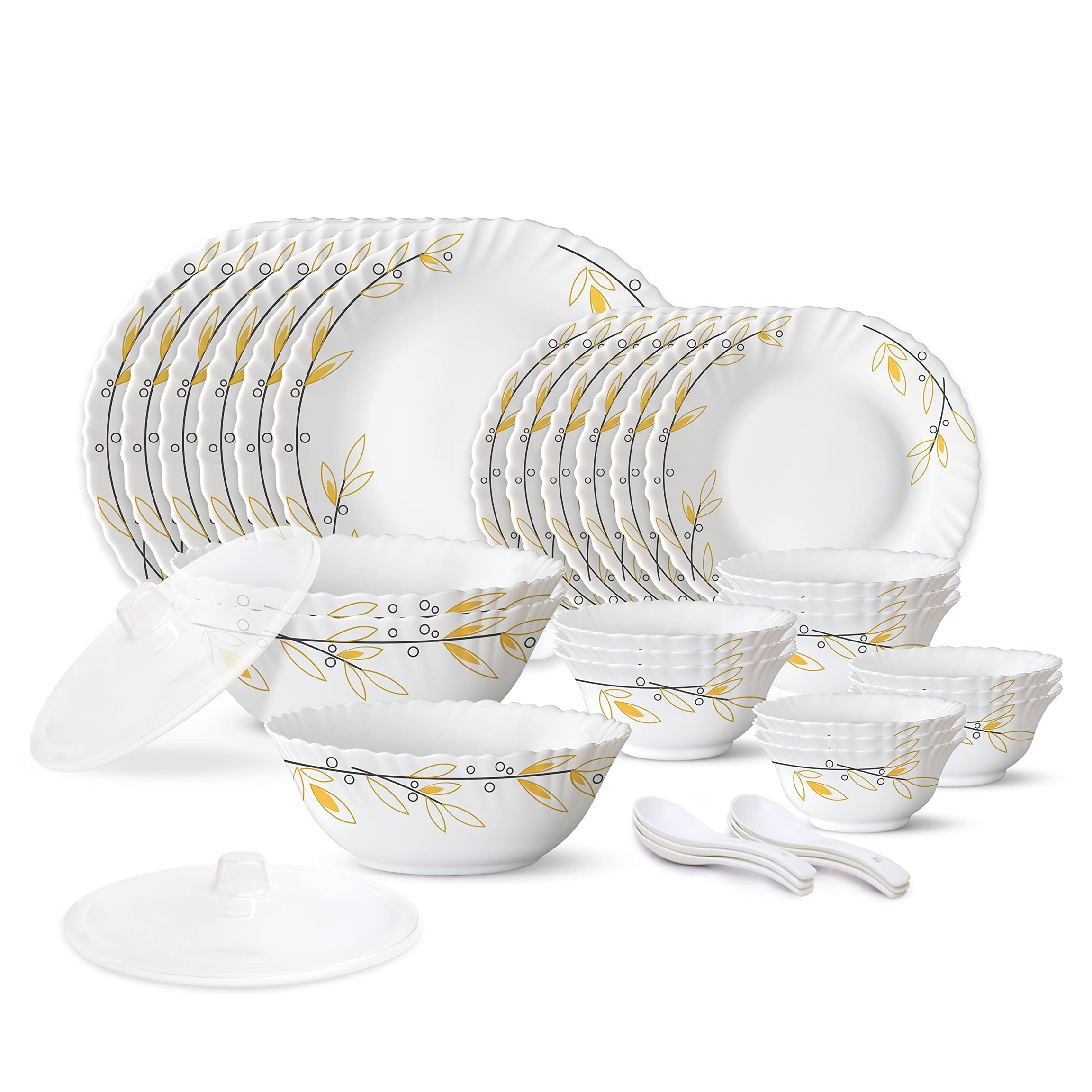 Larah by Borosil Bella Silk Series Opalware Dinner Set | 35 Pieces for Family of 6 | Microwave & Dishwasher Safe | Bone-Ash Free | Crockery Set for Dining & Gifting | Plates & Bowls | White