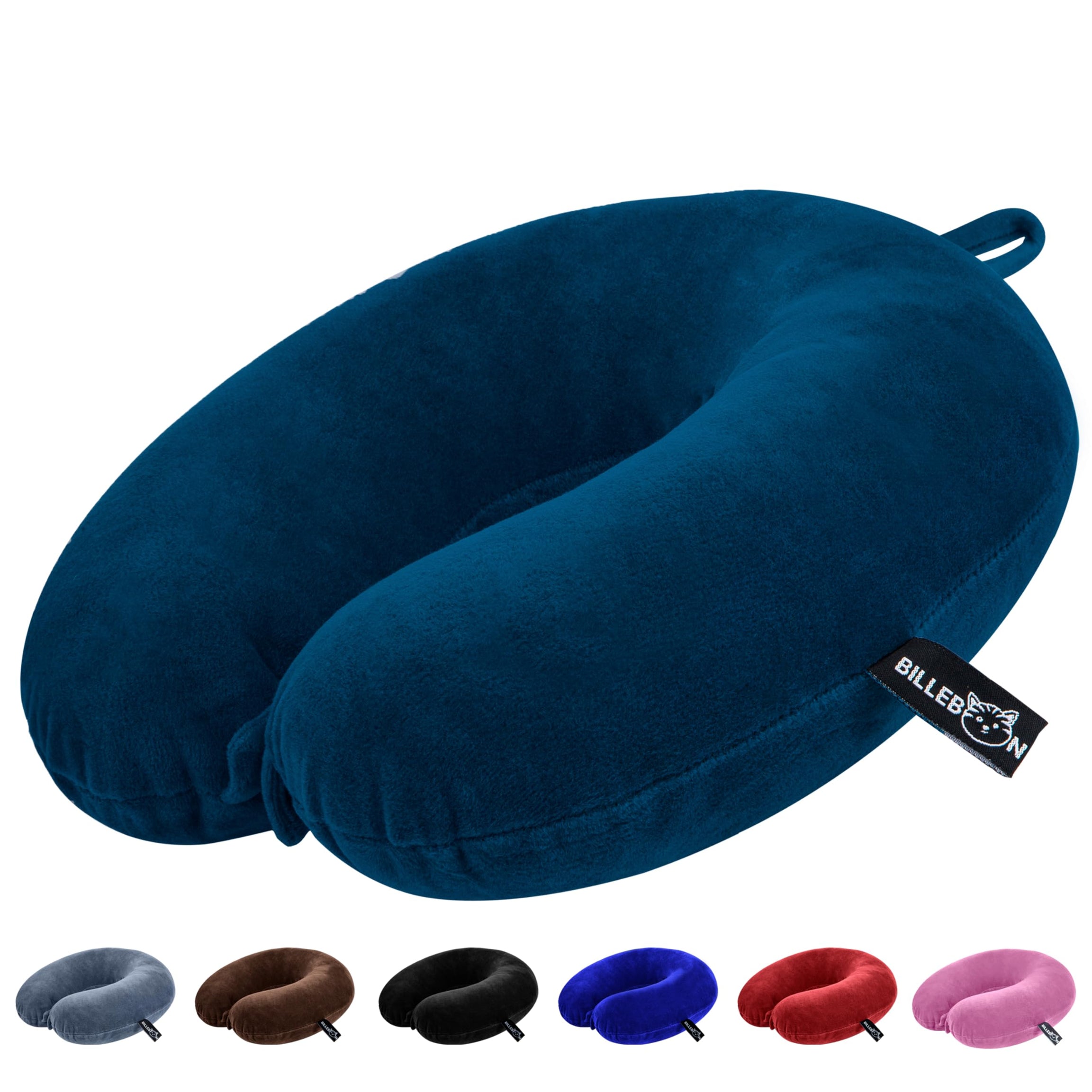 Billebon Premium Neck Pillow for Travelling Airplane Travel Pillow Comfortable Head Rest Neck Holder Pillow with 30 Years Warranty (Navy Blue, Silk)