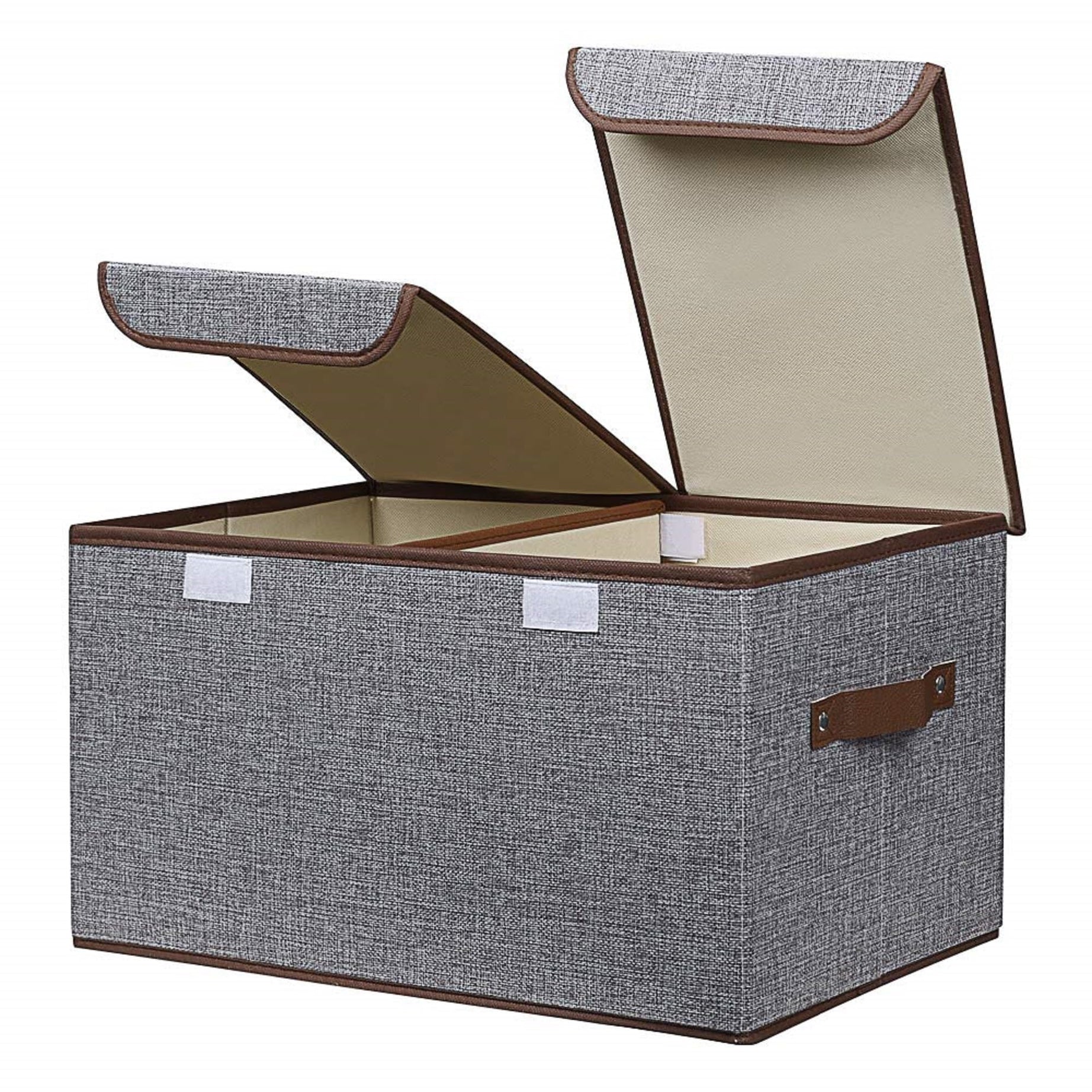 Merayo Linen Fabric Foldable Rectangular Cloth Storage Organizer Box with Lid and Handles - Grey , 18.1 x 11.8 x 9.8 inches