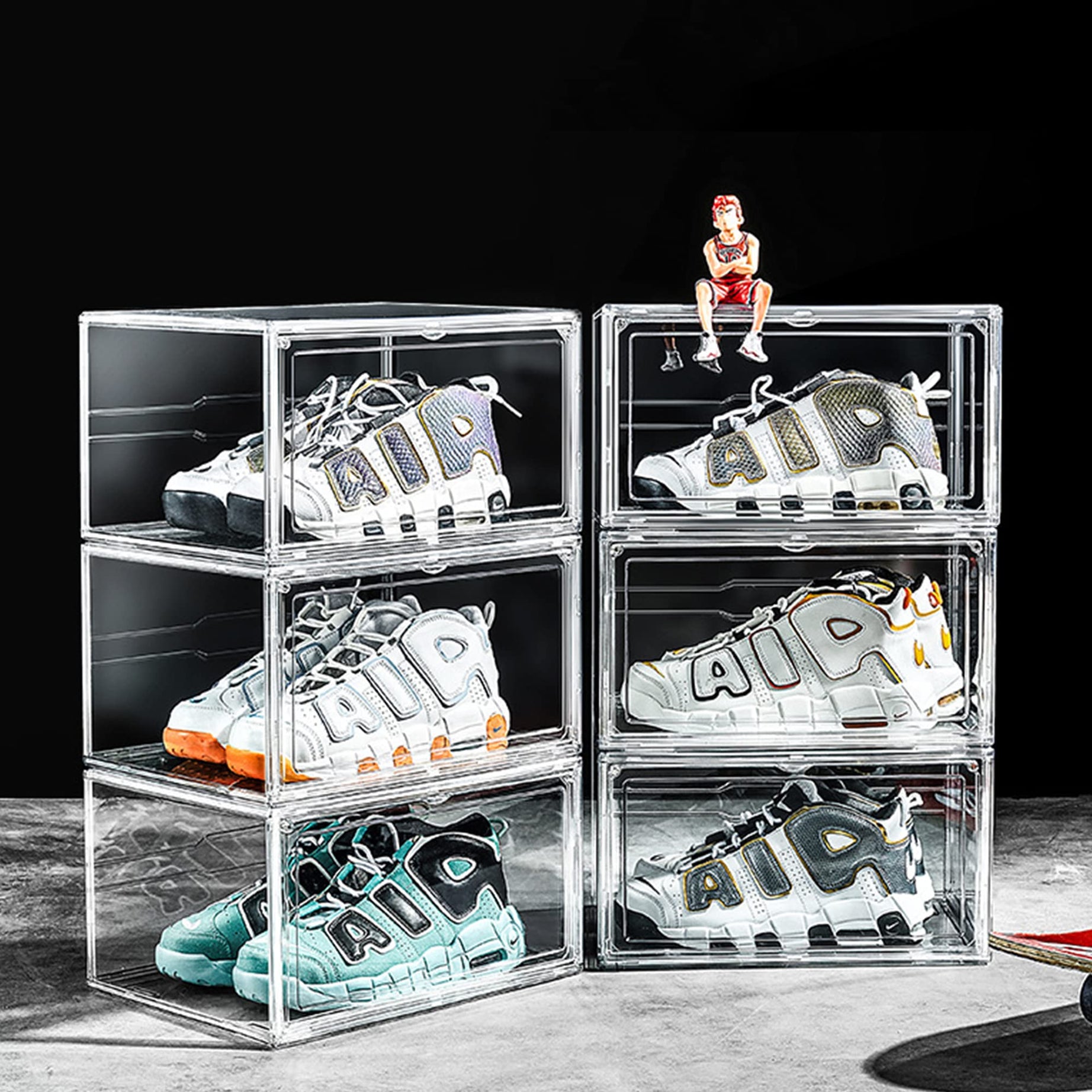 Zemic Shoe Organizer Sneaker Boxes, Clear Plastic Stackable Shoe Storage Bins For Closet, Space Saving Shoe Holder Sneaker Display Case ^ Pack of 6, Transparent