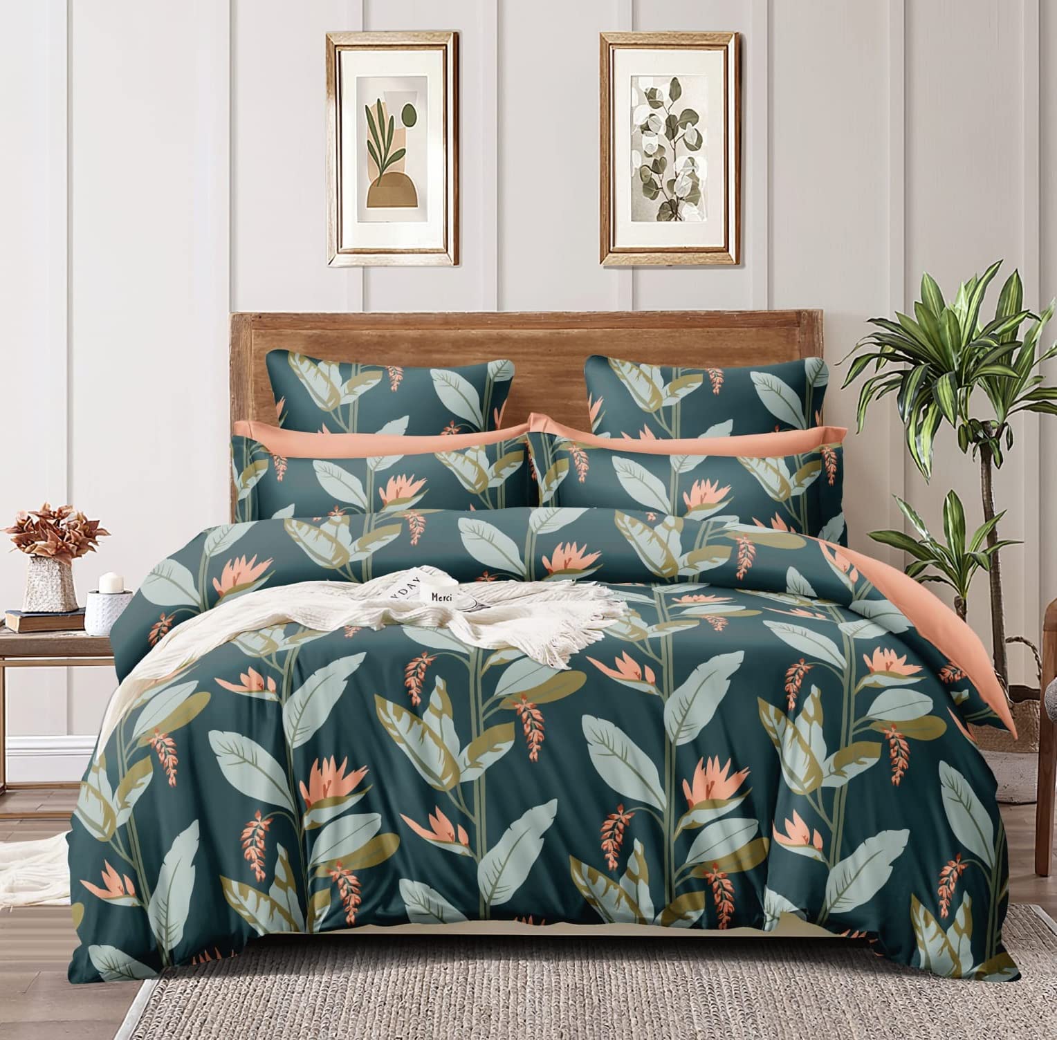 TIB Glace Cotton Floral 500 GSM Comforter Double Bed King Size with 1 Elastic Fitted Bedsheet and 2 Pillow Covers| Bedsheet with Comforter Set King Size, 90x95,72x78, Green,Pack of 4