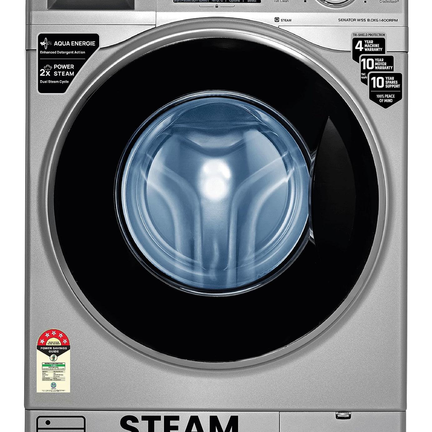 IFB 8 Kg 5 Star AI Powered Fully Automatic Front Load Washing Machine Steam Refresh (SENATOR WSS 8014, Silver, In-built Heater, 4 years Comprehensive Warranty)