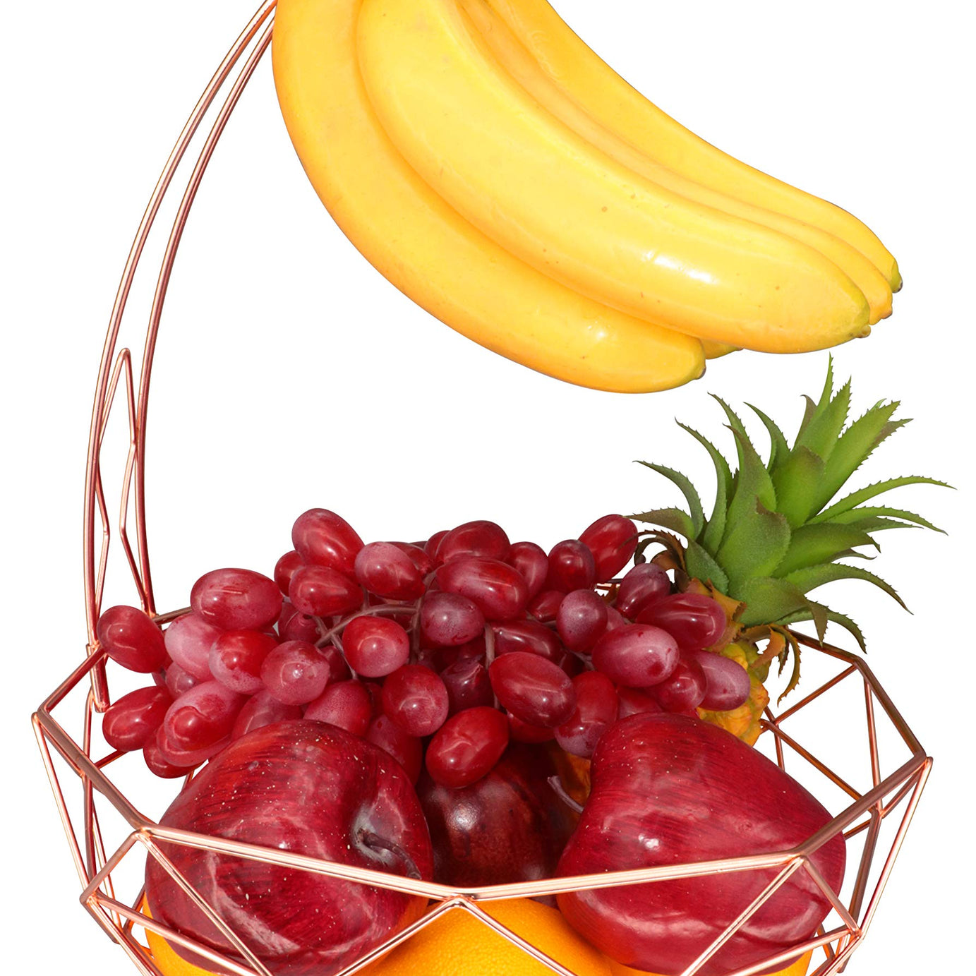 Rosyline Fruit Basket with Banana Hanger, Fruit Bowl, Multi-Functional Kitchen and Living Room Storage Fruit and Vegetable Basket, Banana Hanger can be dismantled (Rose Gold)