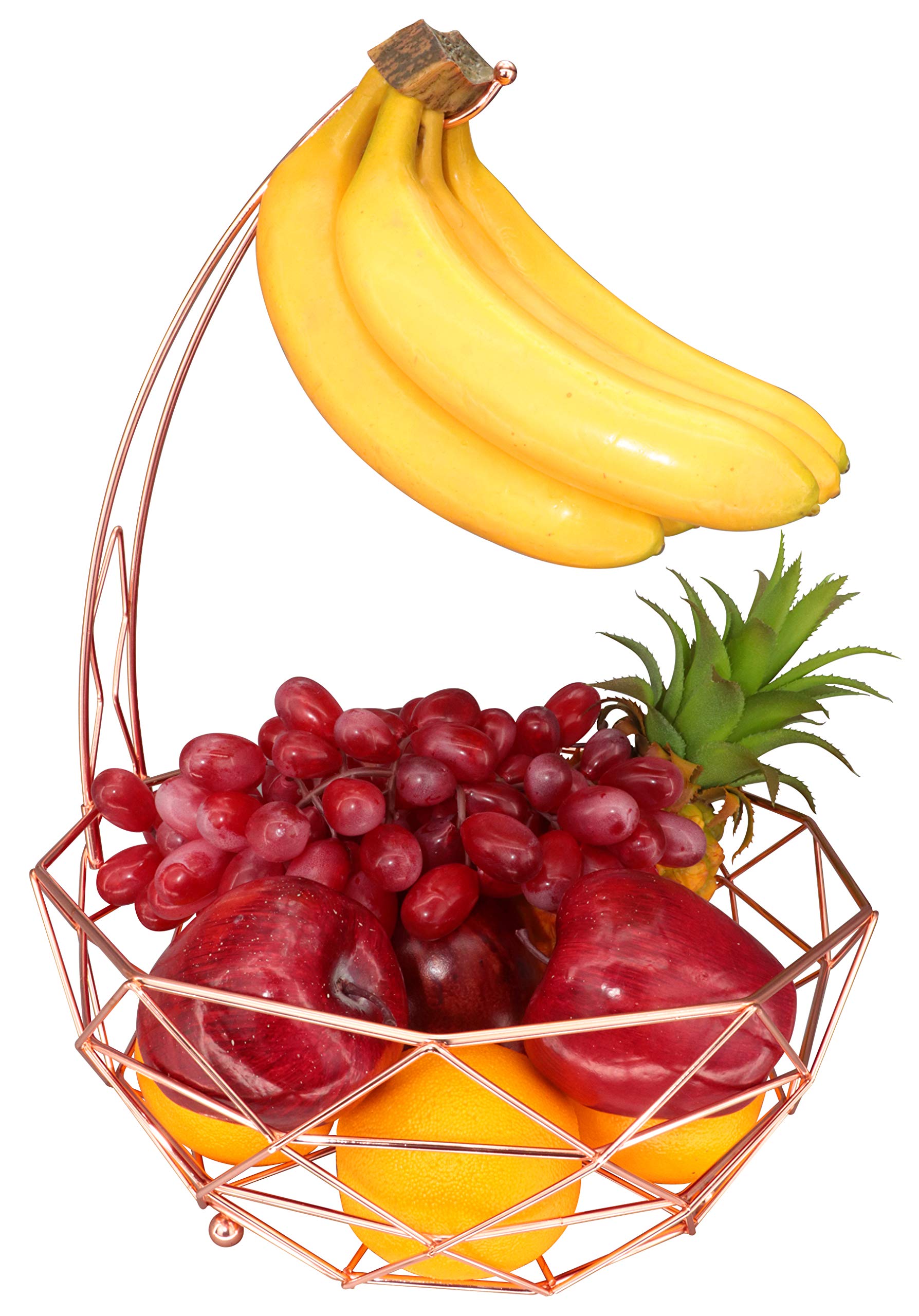 Rosyline Fruit Basket with Banana Hanger, Fruit Bowl, Multi-Functional Kitchen and Living Room Storage Fruit and Vegetable Basket, Banana Hanger can be dismantled (Rose Gold)