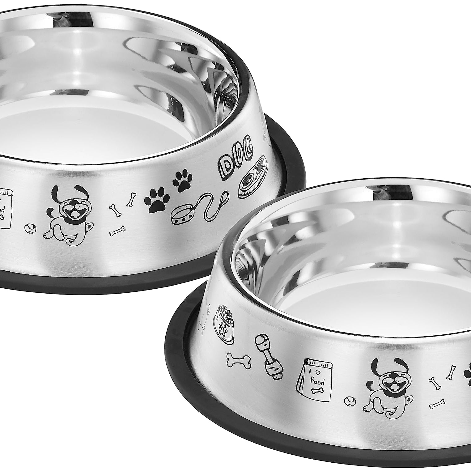 Amazon basics Stainless Steel Printed Pet Bowl,700Ml Pack of 2, [Cat,Dog]