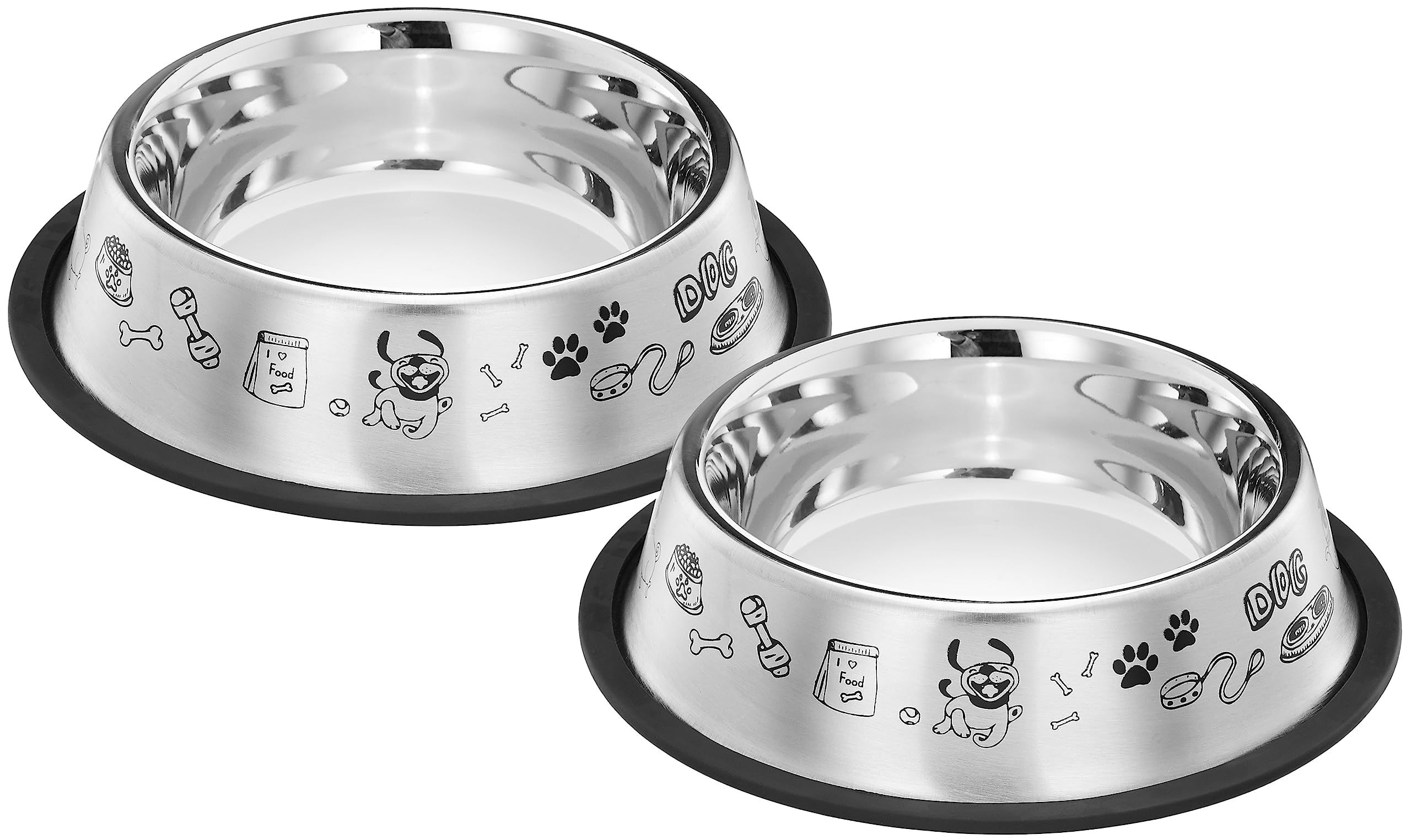 Amazon basics Stainless Steel Printed Pet Bowl,700Ml Pack of 2, [Cat,Dog]