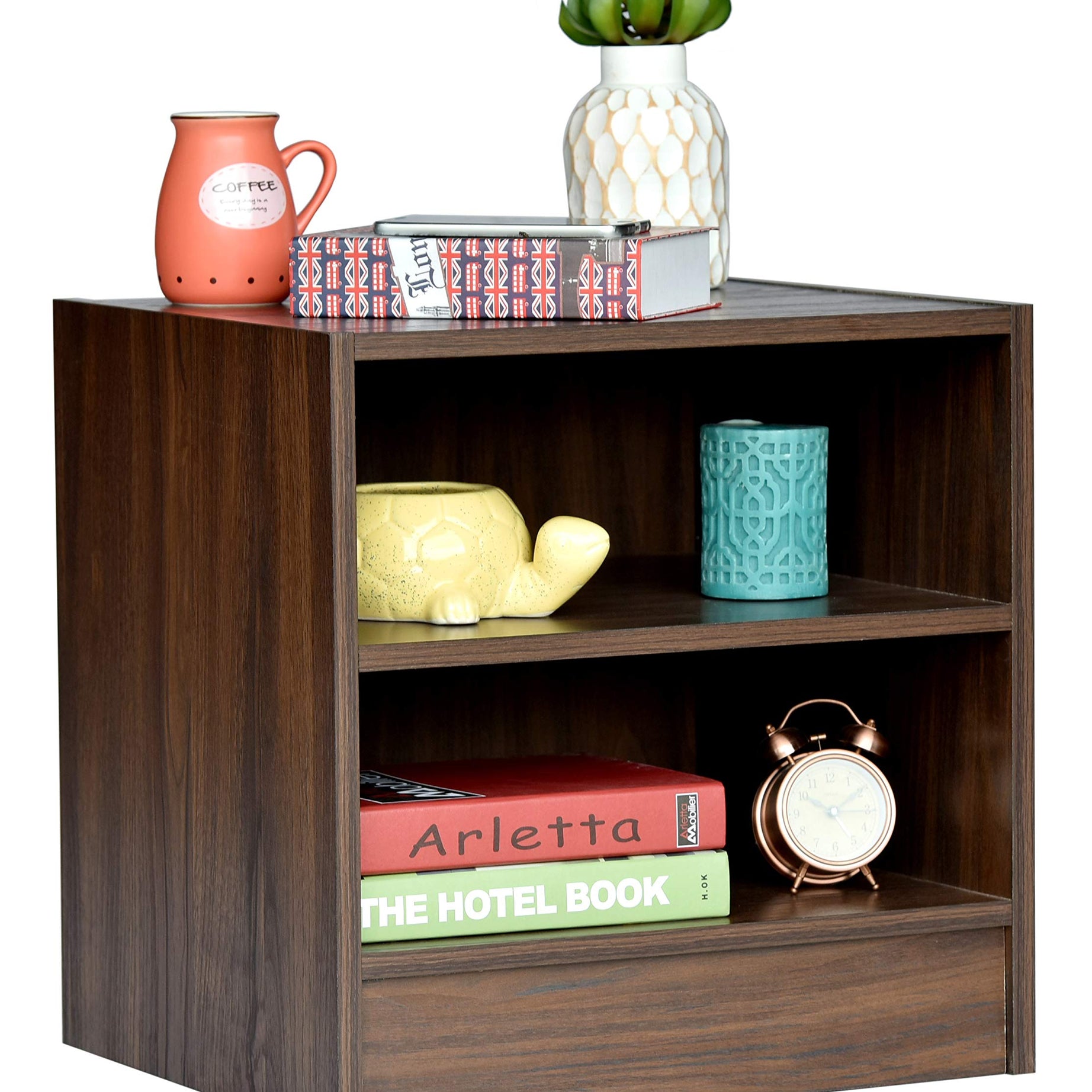 DeckUp Bonton Engineered Wood Bed Side Table and End Table (Walnut, Matte Finish)