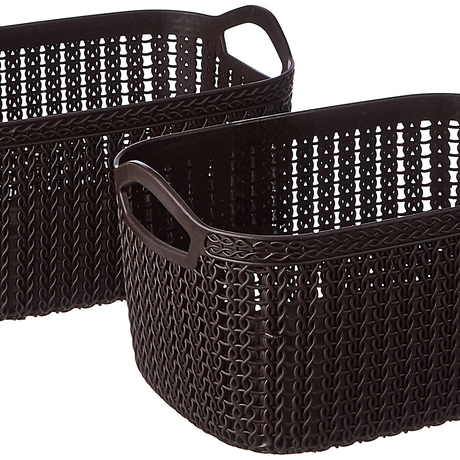 Kuber Industries Unbreakable Plastic 2 Pieces Multipurpose Medium Size Flexible Storage Baskets|Fruit Vegetable Bathroom Stationary Home Basket with Handles (dark brown) -CTKTC39035