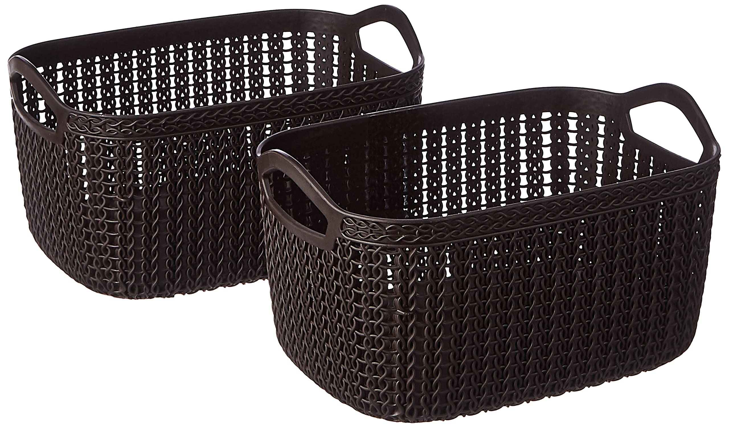 Kuber Industries Unbreakable Plastic 2 Pieces Multipurpose Medium Size Flexible Storage Baskets|Fruit Vegetable Bathroom Stationary Home Basket with Handles (dark brown) -CTKTC39035