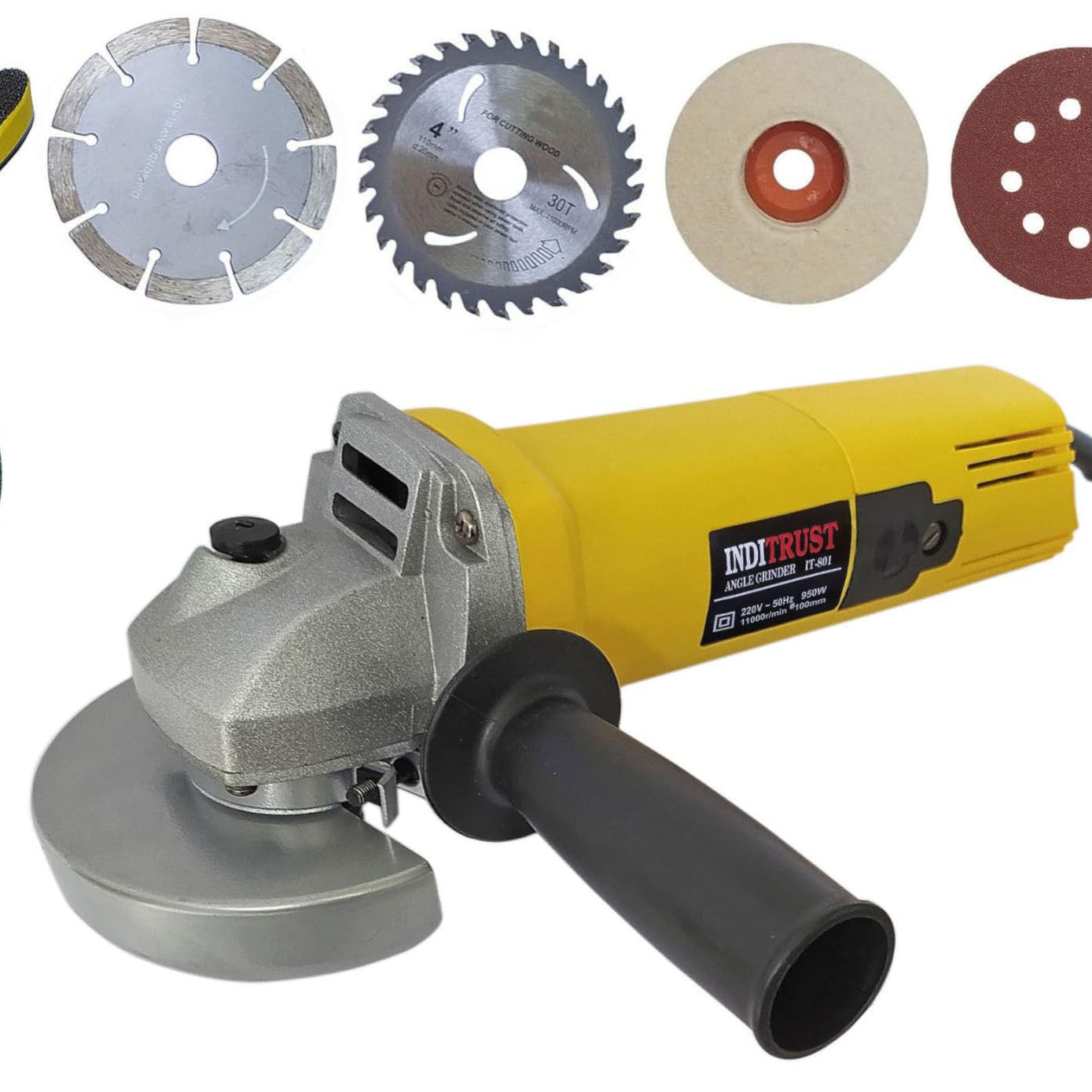 Inditrust WITH 3 MONTHS WARRANTY 950W 801 angle grinder machine with multiple accessories and 10pc Wheel Grinding Machine Metal Polisher Metal And Stone Cutting,Sanding Polishing