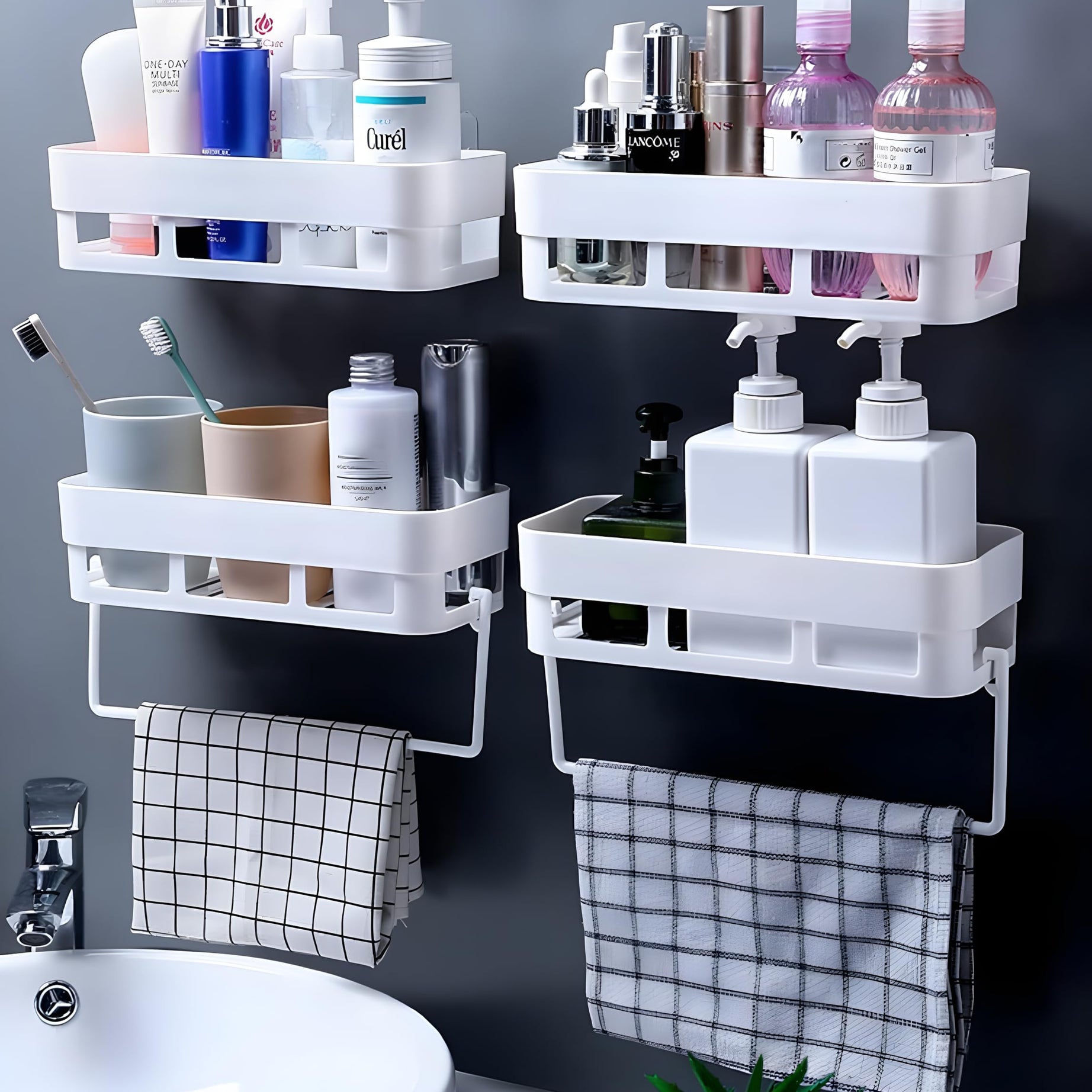 Satpurush Bathroom Accessories, Bathroom Rack, Bathroom Shelf Organizer, Wall Mounted Shelf, Bathroom Hardware and Accessories, Storage Racks, (4 Pack, Bath Shelf) Plastic, White