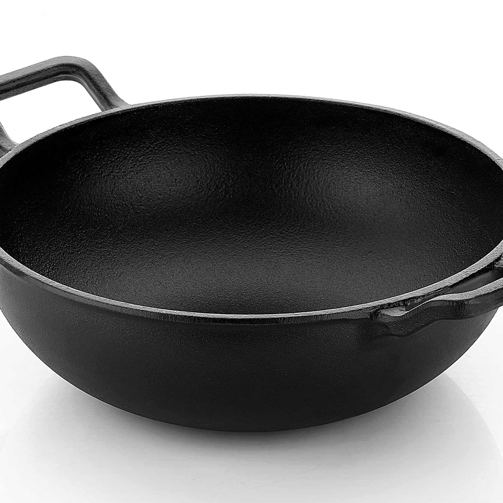 ROSTON Cast Iron Kadai Pre Seasoned Kadhai Wok 26 cm Cast Iron Cookware Deep Kadai, Iron Deep Kadai, Black