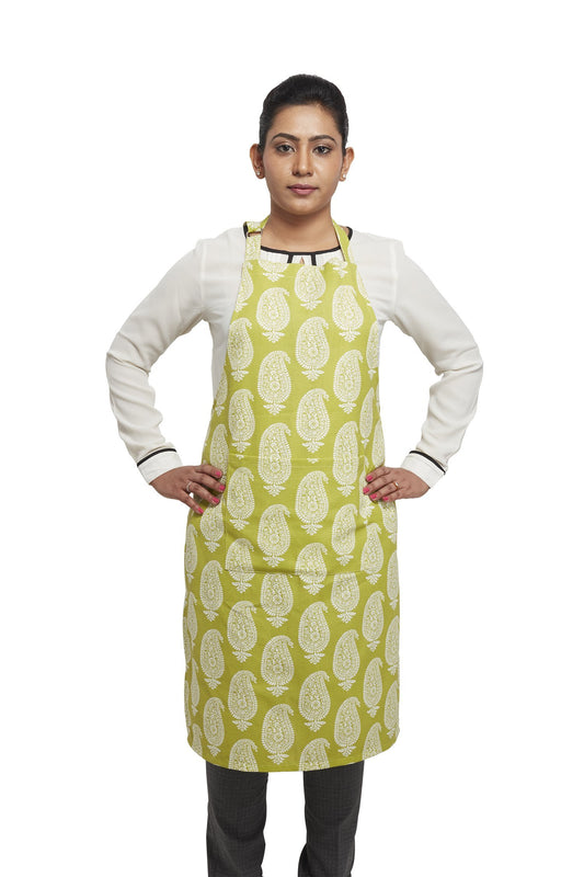 Amazon Brand - Solimo 100% Cotton Adjustable Kitchen Apron, Paisley (Green)