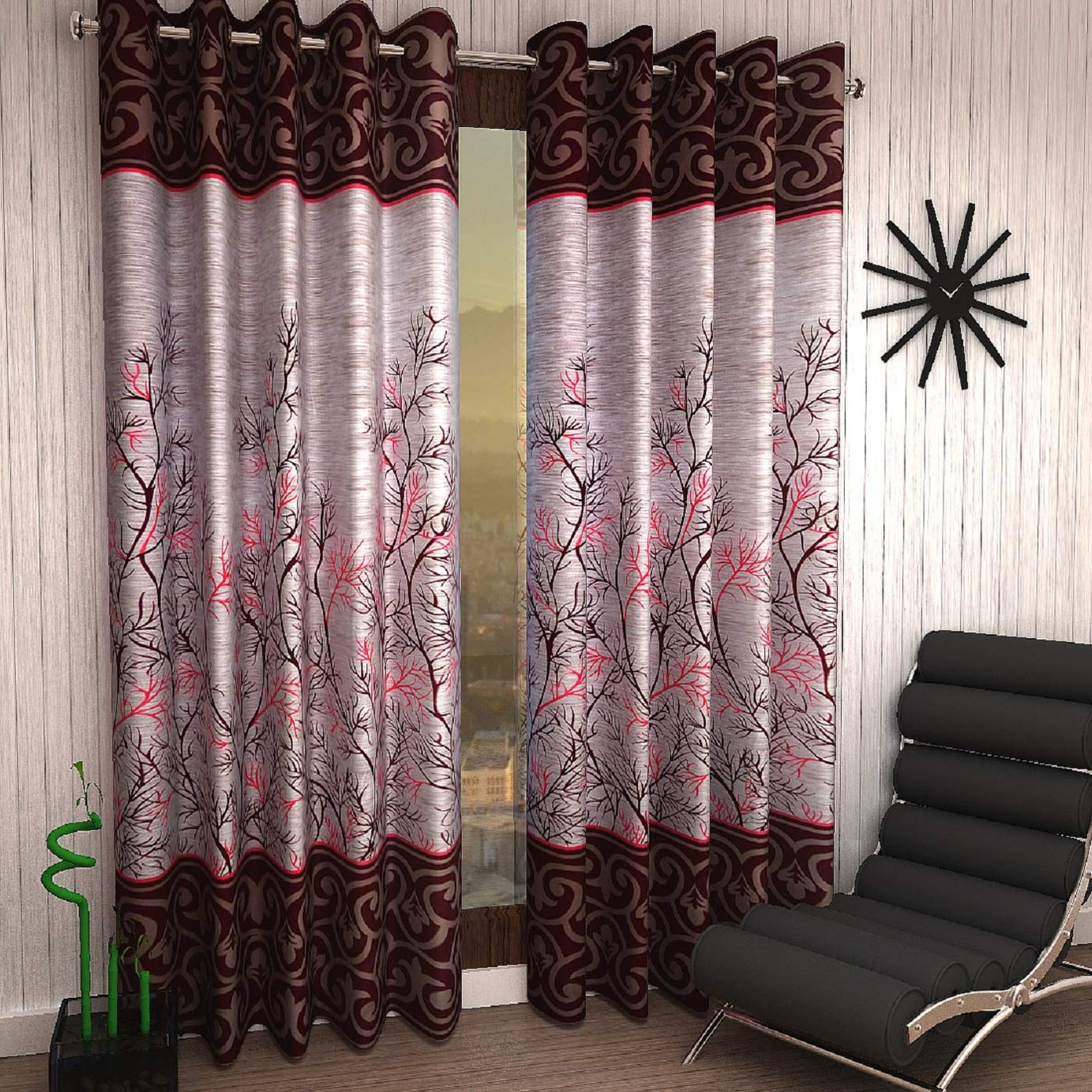 Home Sizzler 2 Piece Garden Panel Eyelet Polyester Door Curtains - 7 Feet, Maroon