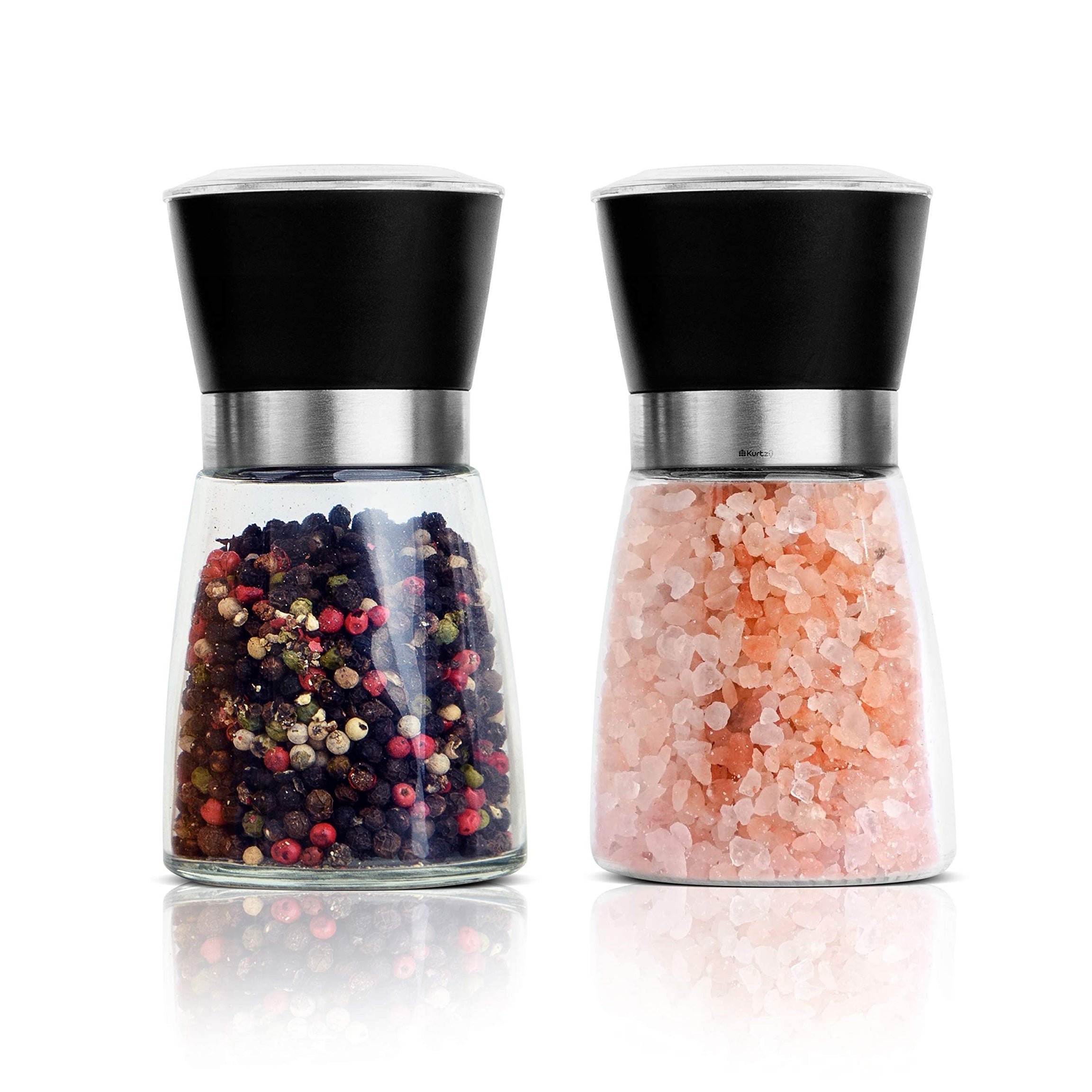 ABOUT SPACE Salt and Pepper Grinder - (2 Pcs) 170 ml Transparent Manual Mill Grind with Adjustable Ceramic Blades for Coarseness & Knob Thickness Adjuster - Spice Crusher, Shaker for Pepper, Sea Salt