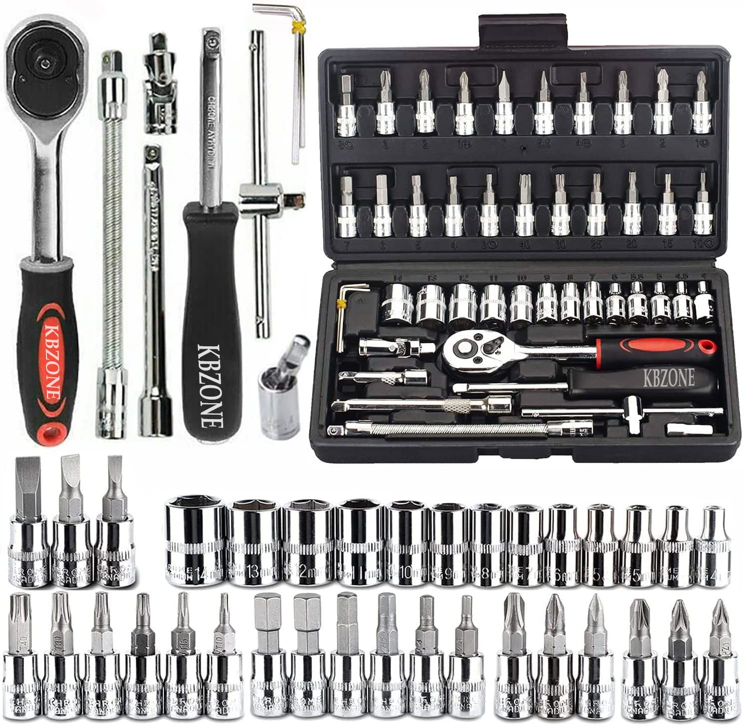 TAGE Metal 46 In 1 Pcs Tool Kit&Screwdriver And Socket Set Wrench Set Multi Purpose Combination Tool Case Precision Socket Set