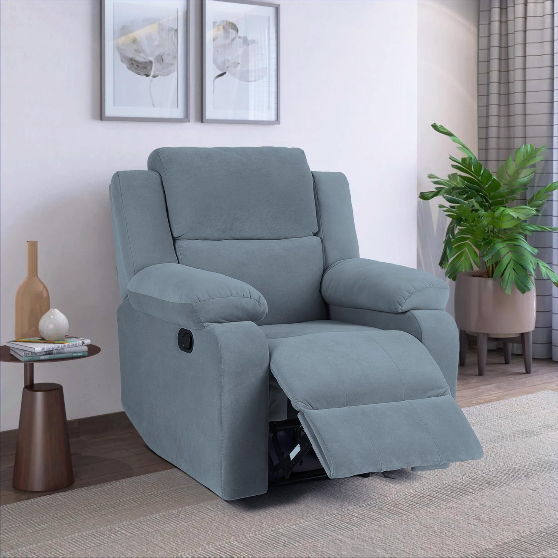 Green Soul® | Comfy | Single Seater Recliner Chair with Soft Suede Fabric & Luxuriously Padded Body | Recliner for Relaxing at Home | 3 Years Warranty (Soothing Grey)