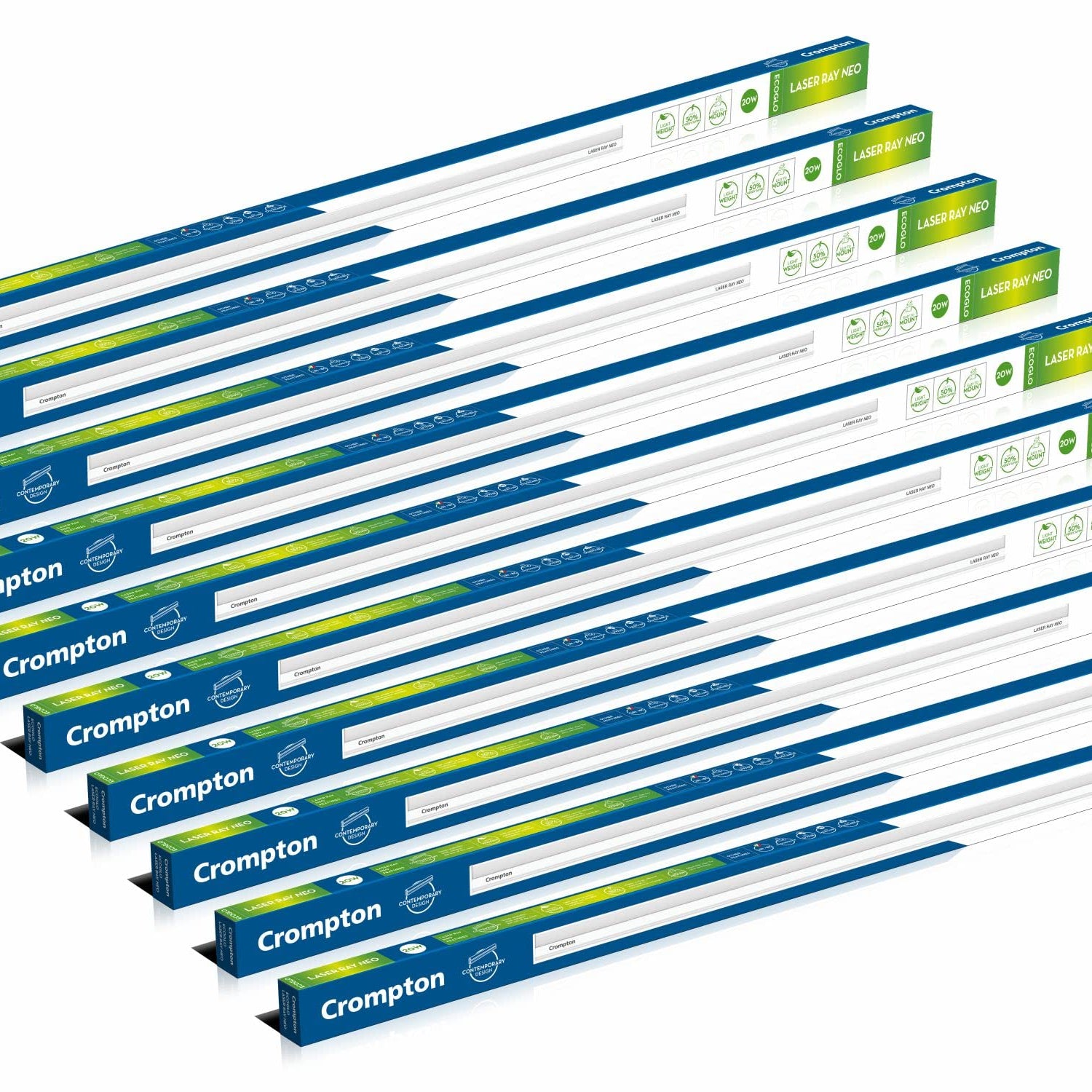 Crompton Laser Ray Neo 20W LED Batten (Cool Daylight,Plastic) - Pack of 10,White