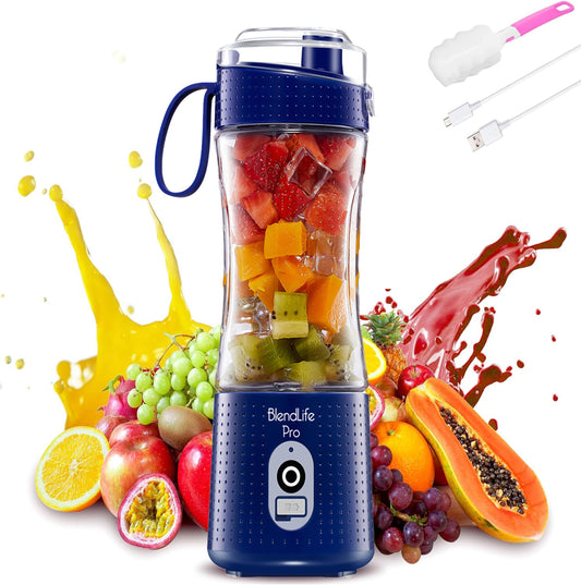 BlendLife Pro Portable Blender With Sipper for Juices, Shakes, Smoothies, Baby Food, Crushes Hard Ingredients, 210W Motor, 4000mah USB Rechargeable Battery, 400ml, 1-Year Warranty - Navy Blue