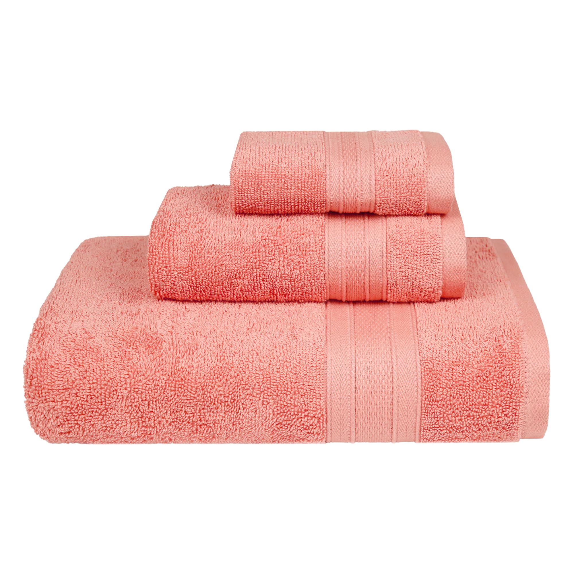 Trident Soft Comfort Air Rich Towels for Bath, 100% Cotton Towel, Super Soft, Highly Absorbent, 3 Pieces Towel Set, 500 GSM - Coral Haze