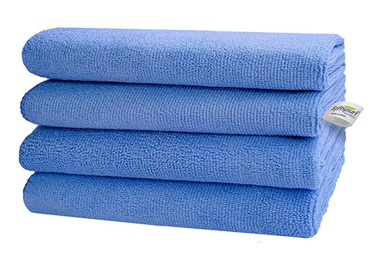 SOFTSPUN Microfiber Cloth - 4 pcs 30x40 cms 340 GSM Sky Blue Thick Lint & Streak-Free Multipurpose Cloths Automotive Microfibre Towels for Car Bike Cleaning Polishing Washing & Detailing.