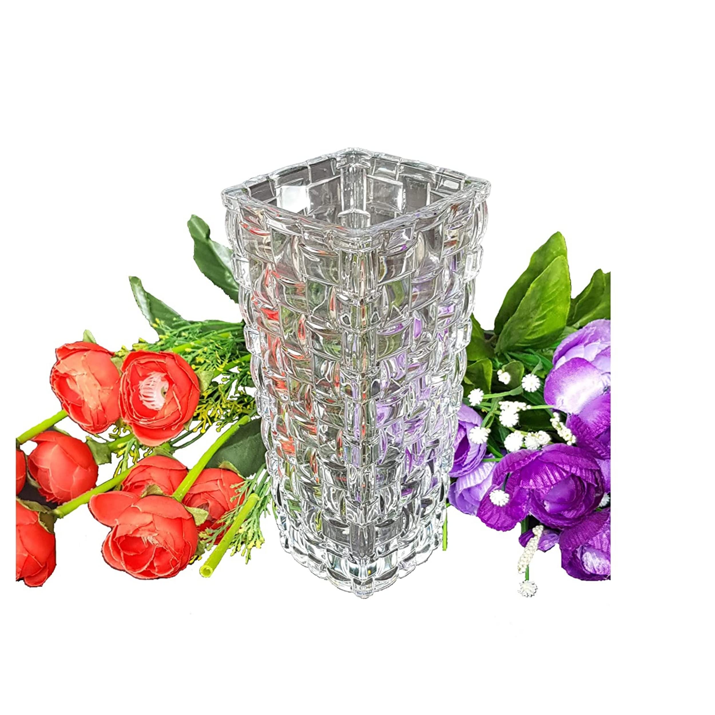 Pure Source India Glass Dimond Cut Flower Vase (Crystal Clear 8 Inch)