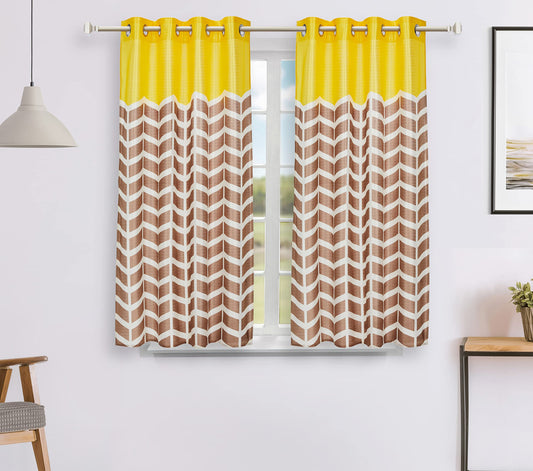 Amazon Brand - Solimo POLYESTER STRIPED PRINT WINDOW CURTAIN (YELLOW, 5 FEET -150 CM)- PACK of 2 PANEL PRINT 135 GSM