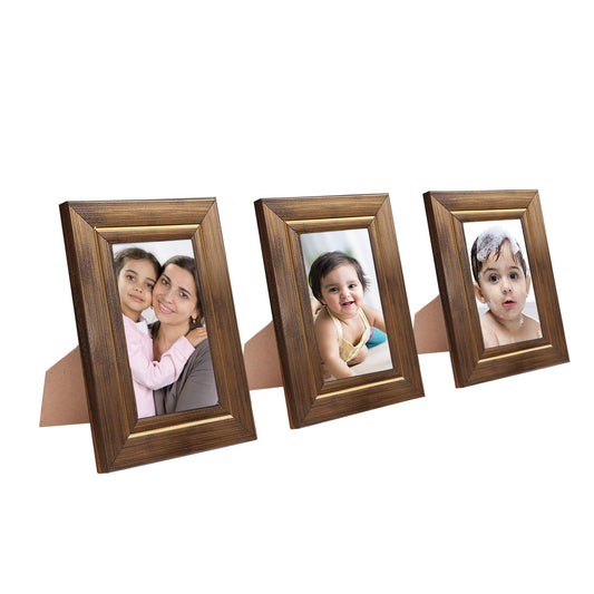 Amazon Brand - Solimo Collage Square Rectangular Photo Frames, Set Of 3, Tabletop (3 Pcs - 5X7 Inch), Golden, Synthetic Wood