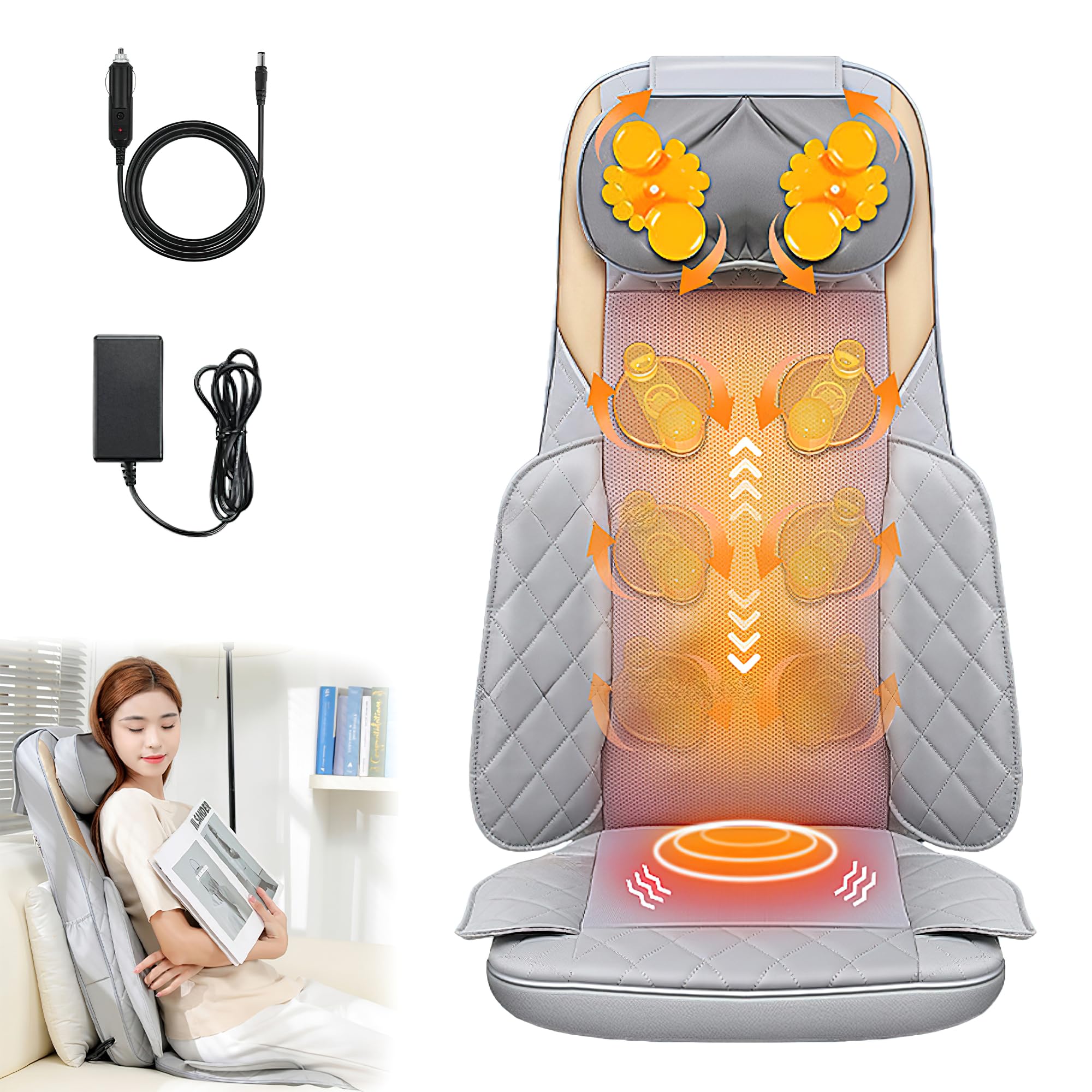 ACMUST Electric Shiatsu Massage Chair for Full Body, Portable Back Massager for Chair, Neck and Shoulder Massaging Cushion, Automatic Pain Relief Mat Machine for Home, Sofa, Bed, Car Seat