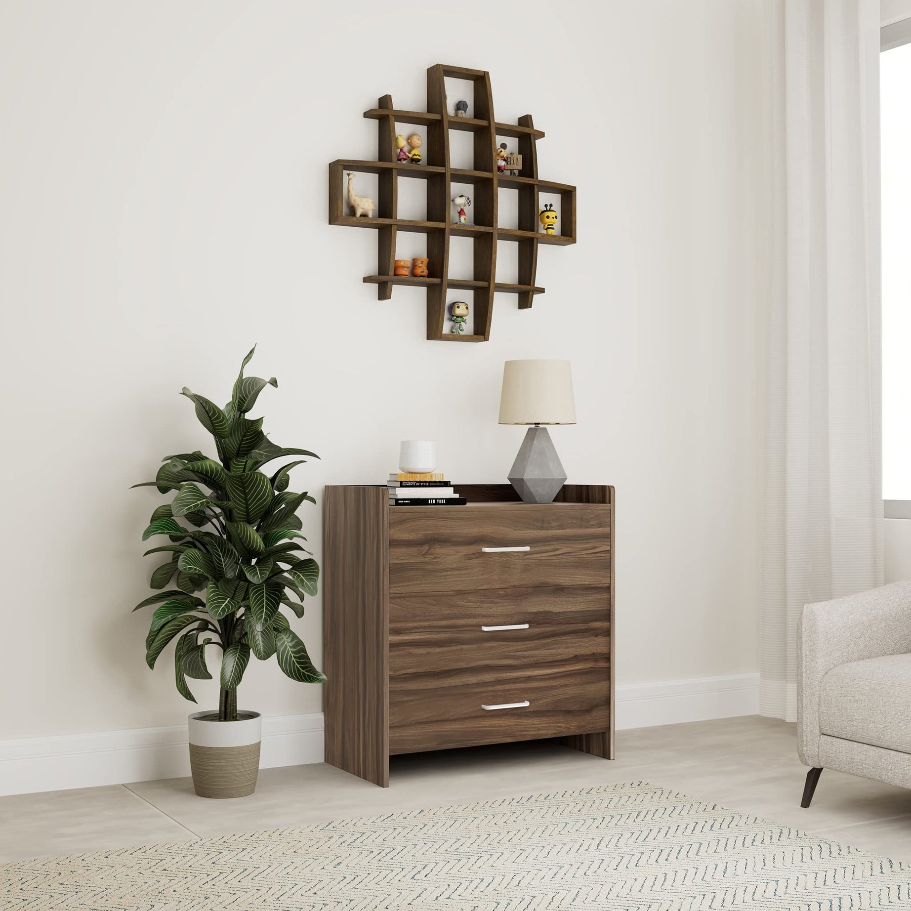 Amazon Brand - Solimo Ashburn Engineered Wood Chest of 3 Drawers, Asian Walnut