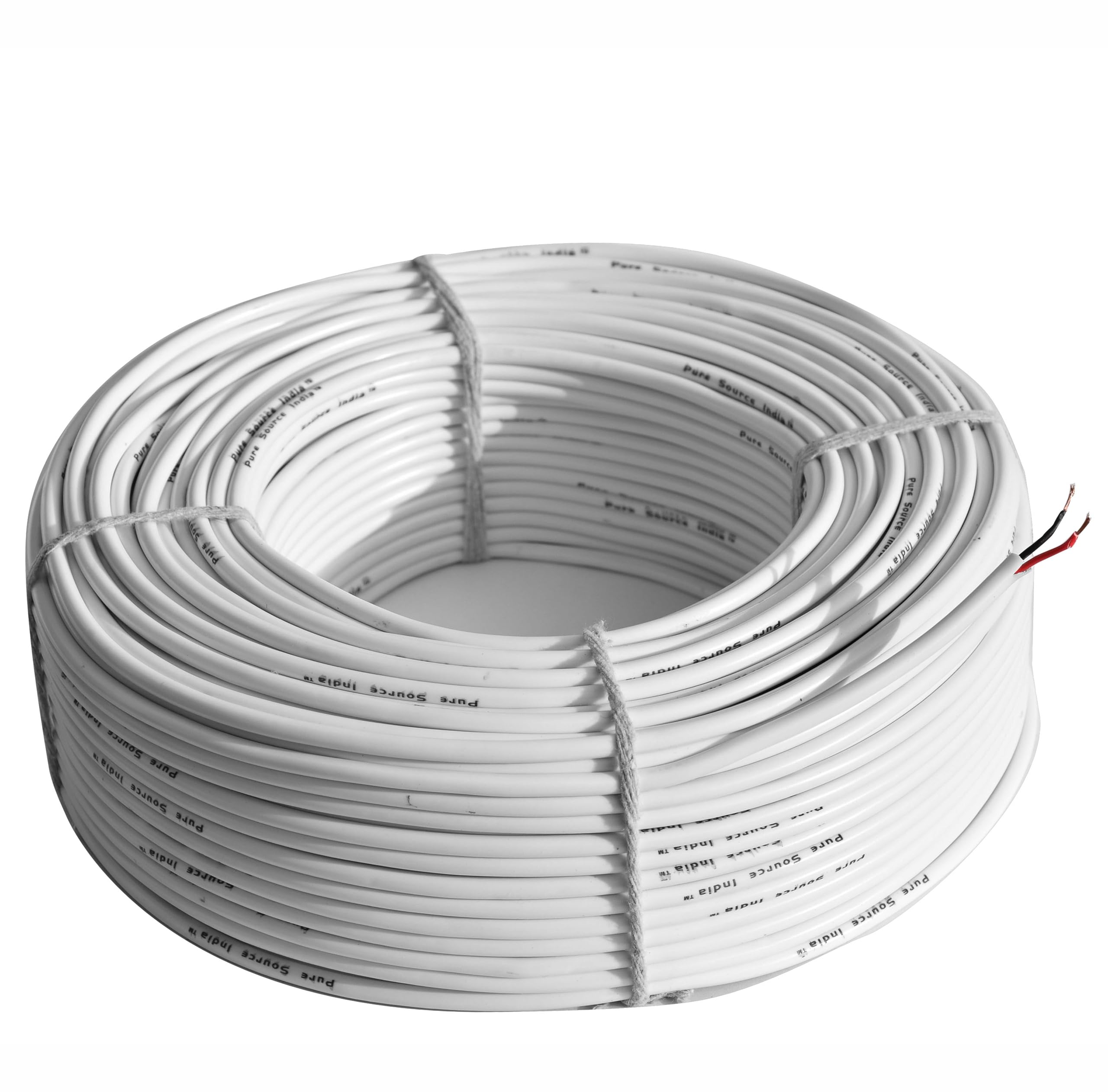 Pure Source India Flexible 0.25mm x 2 Core Round Copper Electrical Wire, Load Capacity- 2 Ampere / 450 Watt (White - 5 MTR.)