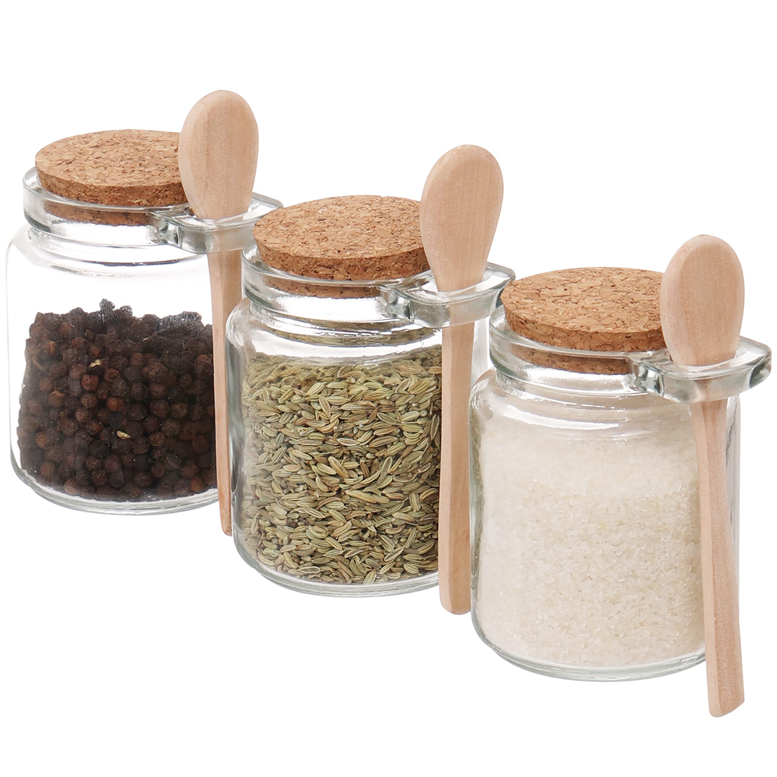 ABOUT SPACE Airtight Container Glass - 3 Pack Seasonal Spice Container Jars with Lid & Wooden Spoon,Canister Kitchen Condiment Food Storage Jar for Storing Salt,Pepper,Herbs,Chilly Flakes-200ml