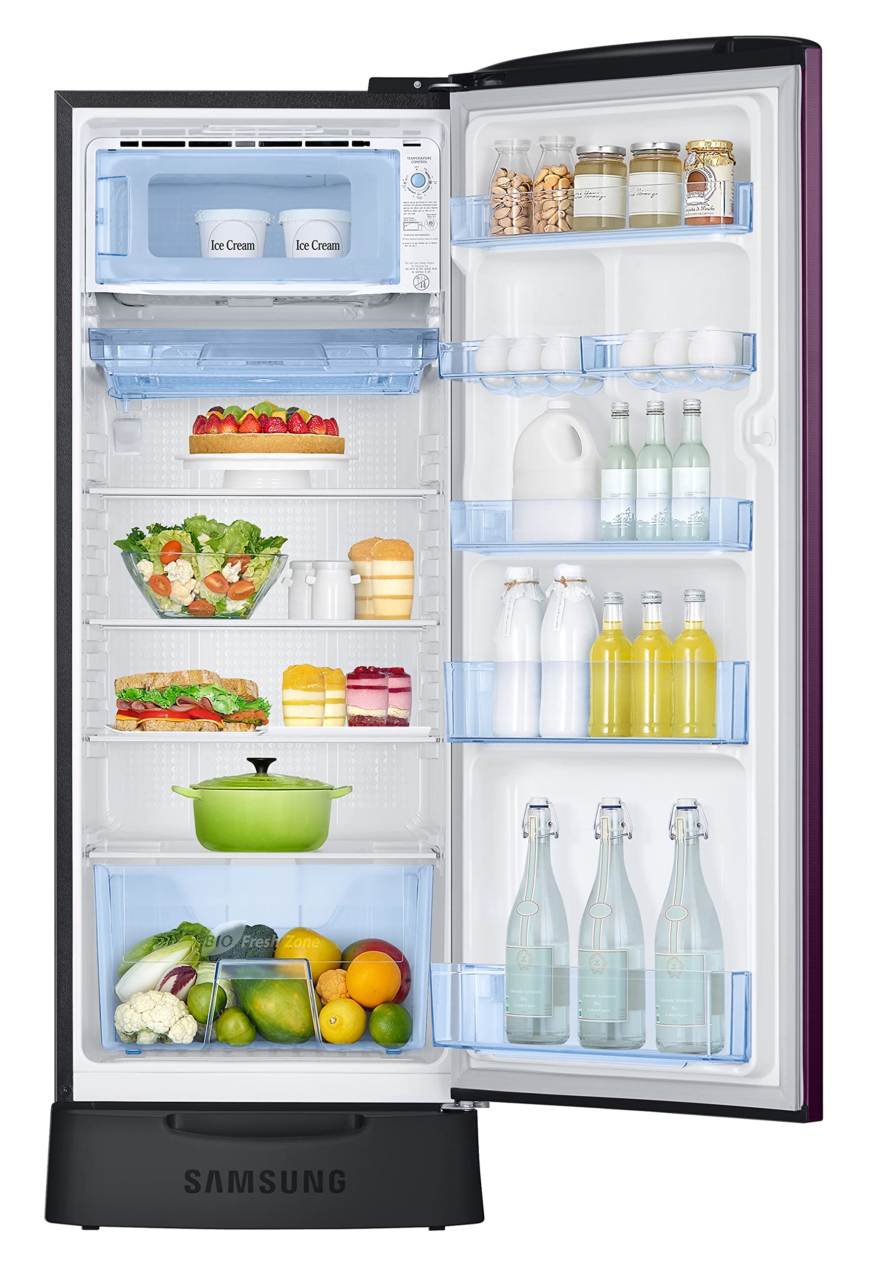 Samsung 223L 3 Star Inverter Direct-Cool Single Door Refrigerator Appliance (RR24C2823CR/NL,Camellia Purple) Base Stand Drawer 2023 Model