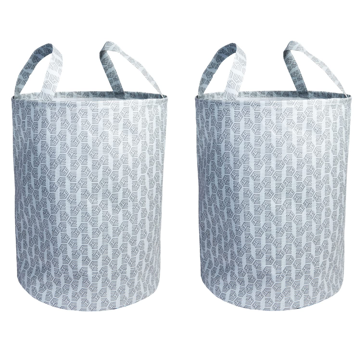 HomeStrap Non Woven Printed Round Foldable Sturdy Laundry Bag With Handle | 45 Ltr | Set Of 2, Grey