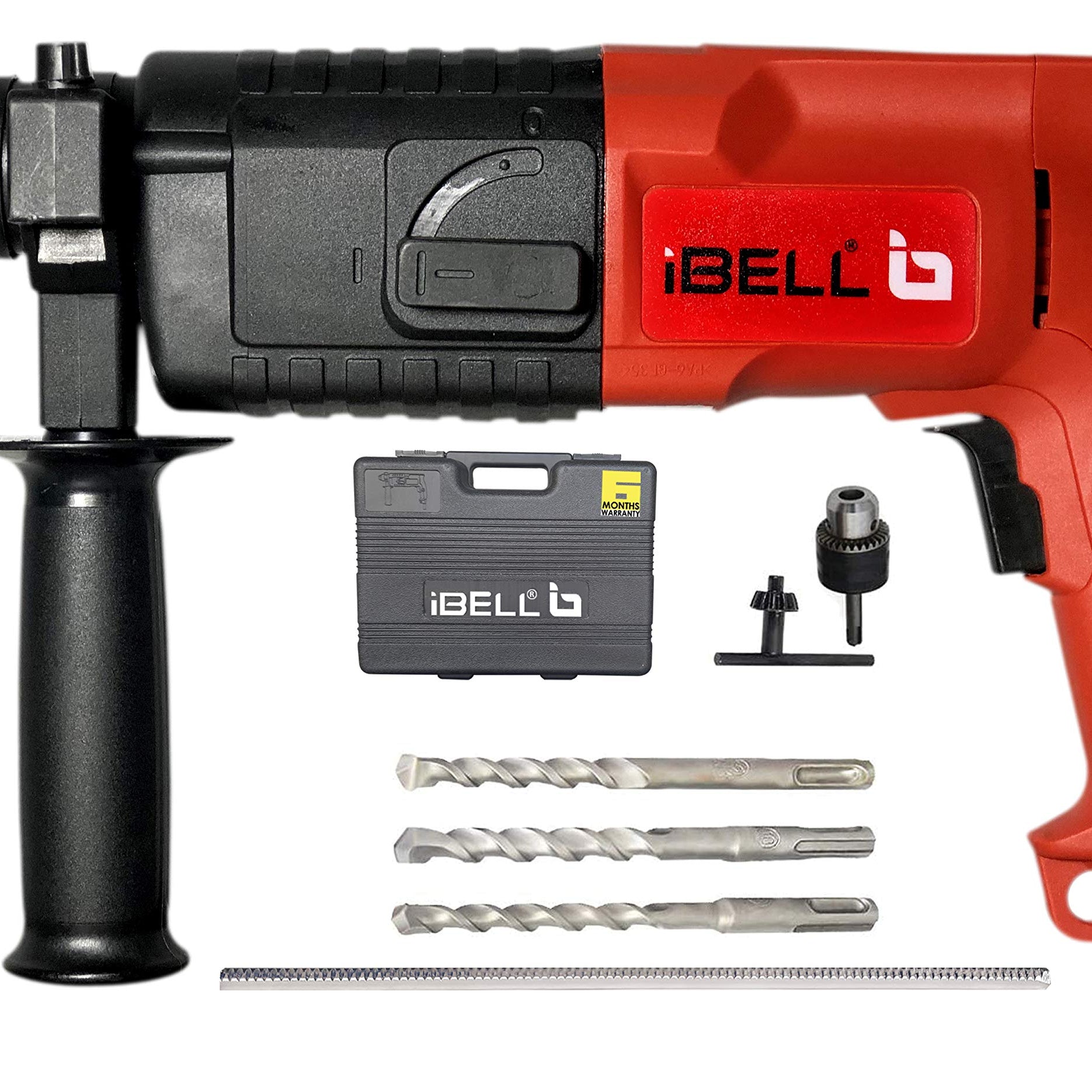 IBELL Rotary Hammer Drill RH20-23, 500W, Copper Armature, SDS Plus Chuck 20mm, 850RPM, Impact Rate 3900/min, Energy 1.5J (Red)